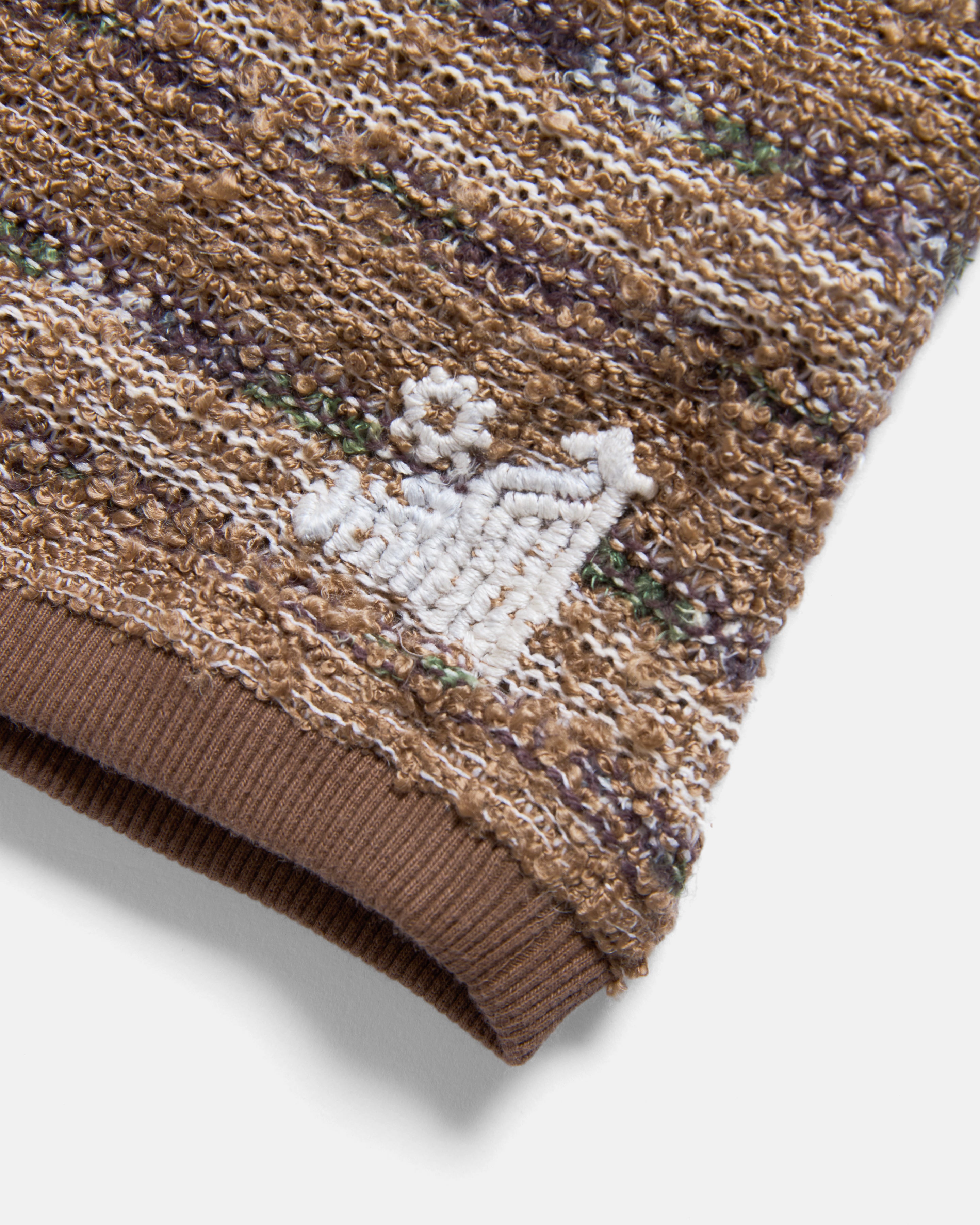 BURI BOUCLÉ KNIT SWEATER VEST - WALNUT / ECRU / SHADOW PALM  / DEADWOOD BLENDED COTTON STRIPE