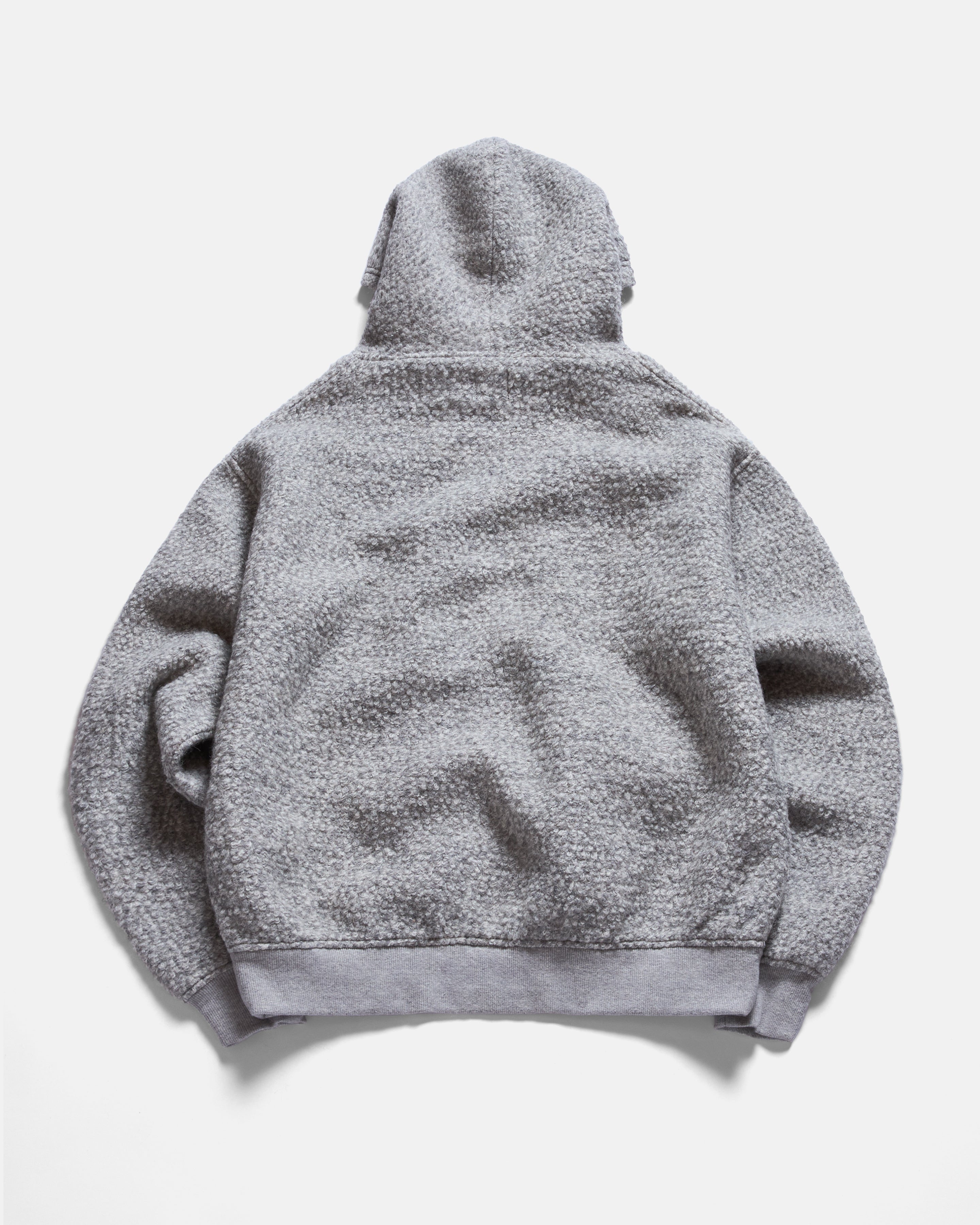 INDORF SNAP NECK HOODED SWEATSHIRT - ASH GRAY HEATHER BLENDED WOOL BOUCLE SHERPA