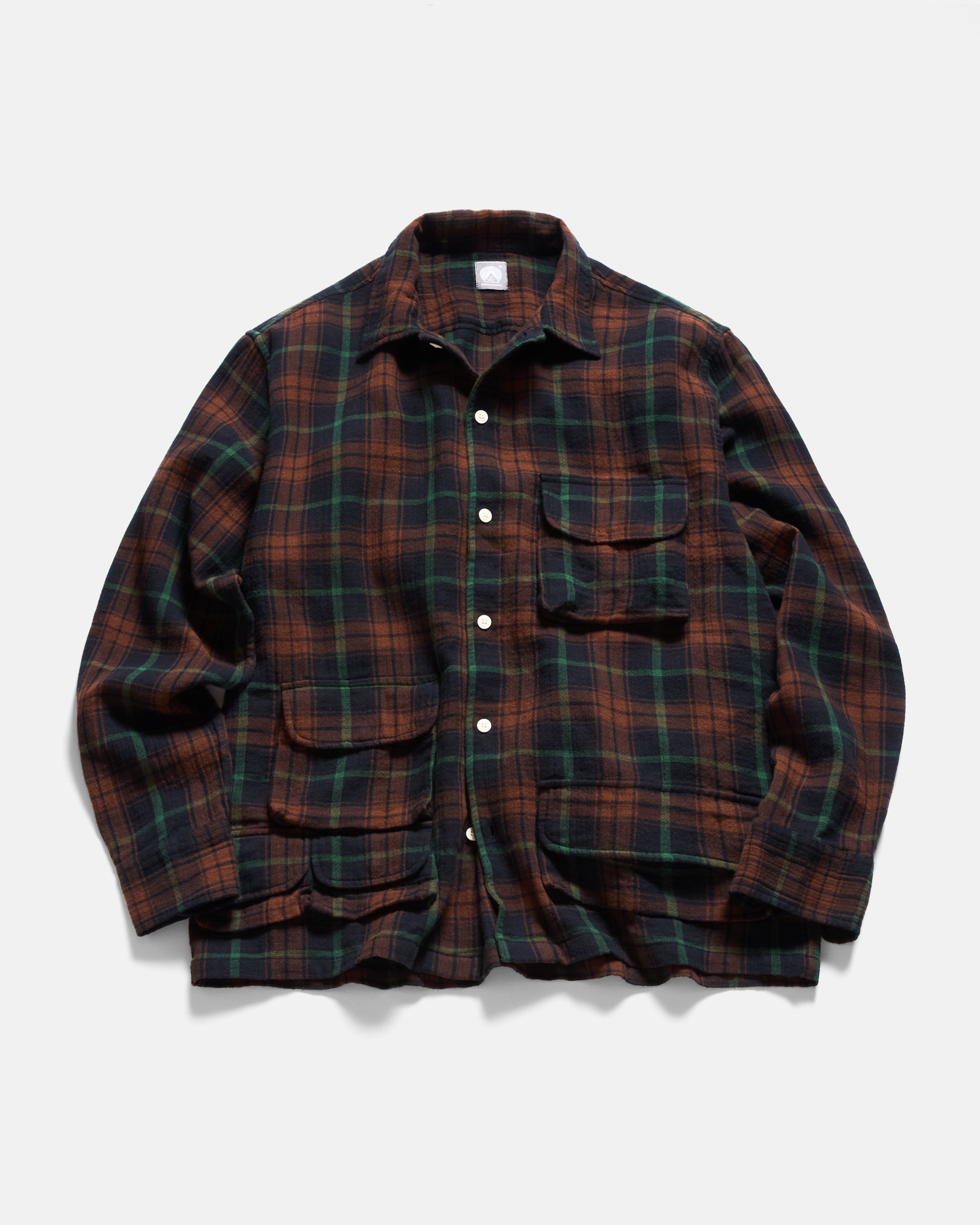 L/S WINHALL UTILITY SHIRT - MIDNIGHT NAVY / RUSSET / GRASS COTTON DOUBLE GAUZE PLAID