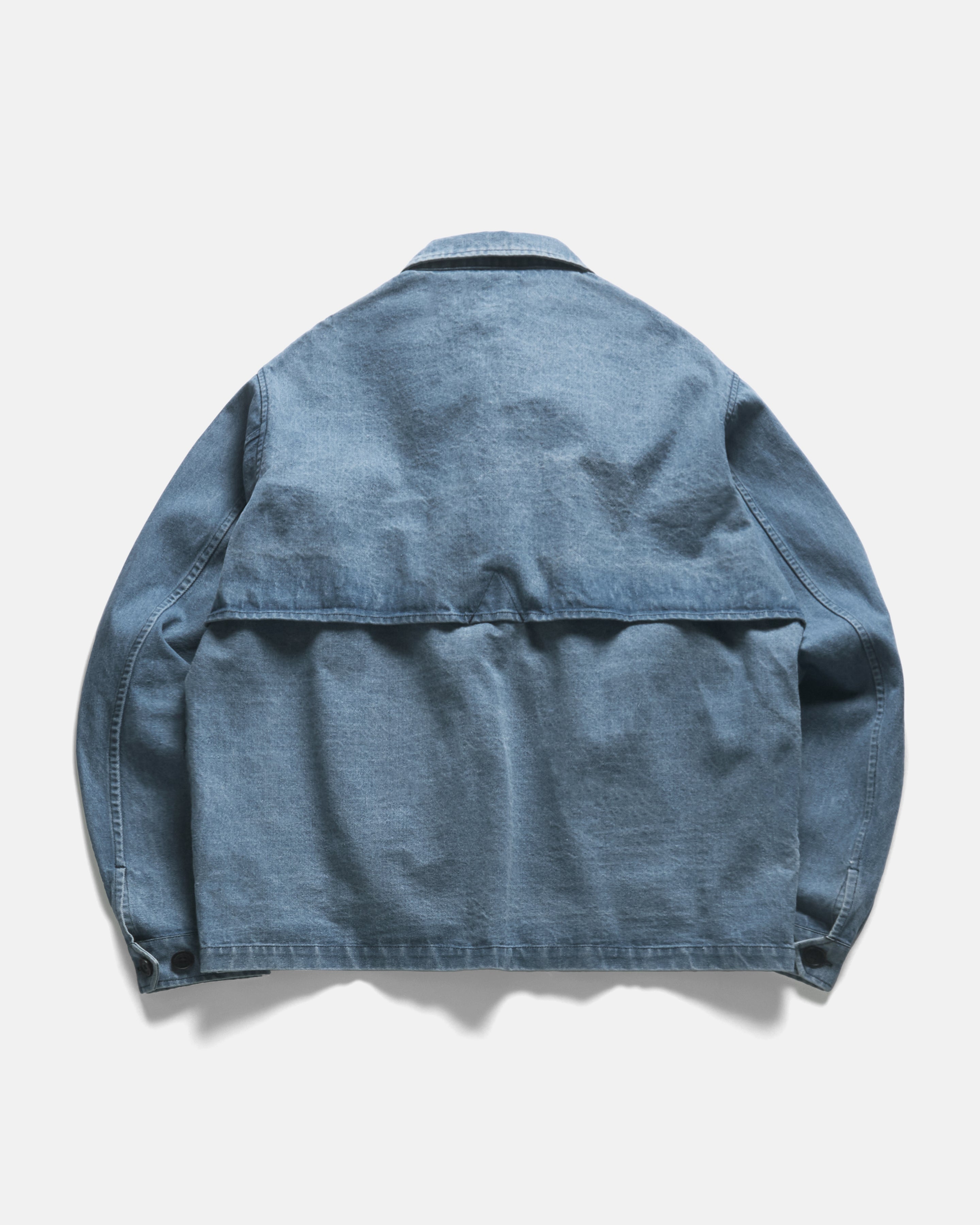 BELLOWS ZIP FRONT COACH'S JACKET - BLEACHED 13 oz. DENIM