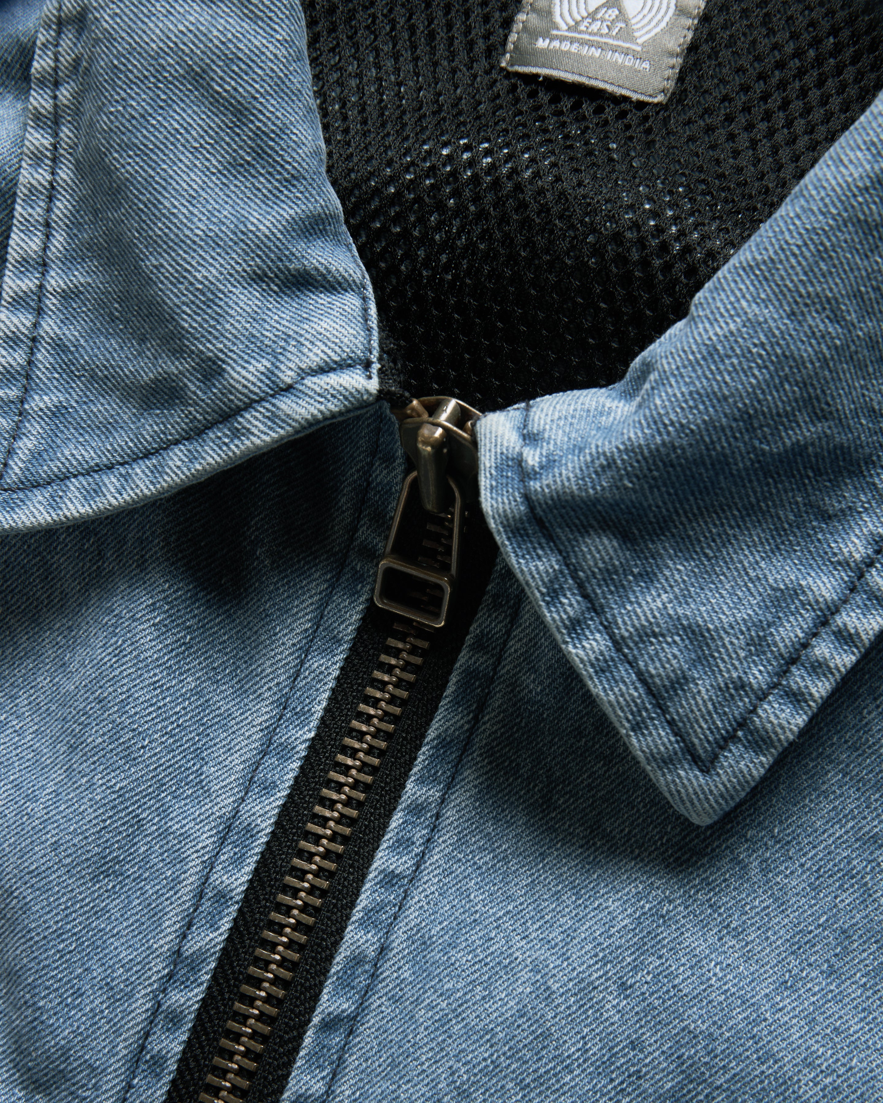 BELLOWS ZIP FRONT COACH'S JACKET - BLEACHED 13 oz. DENIM