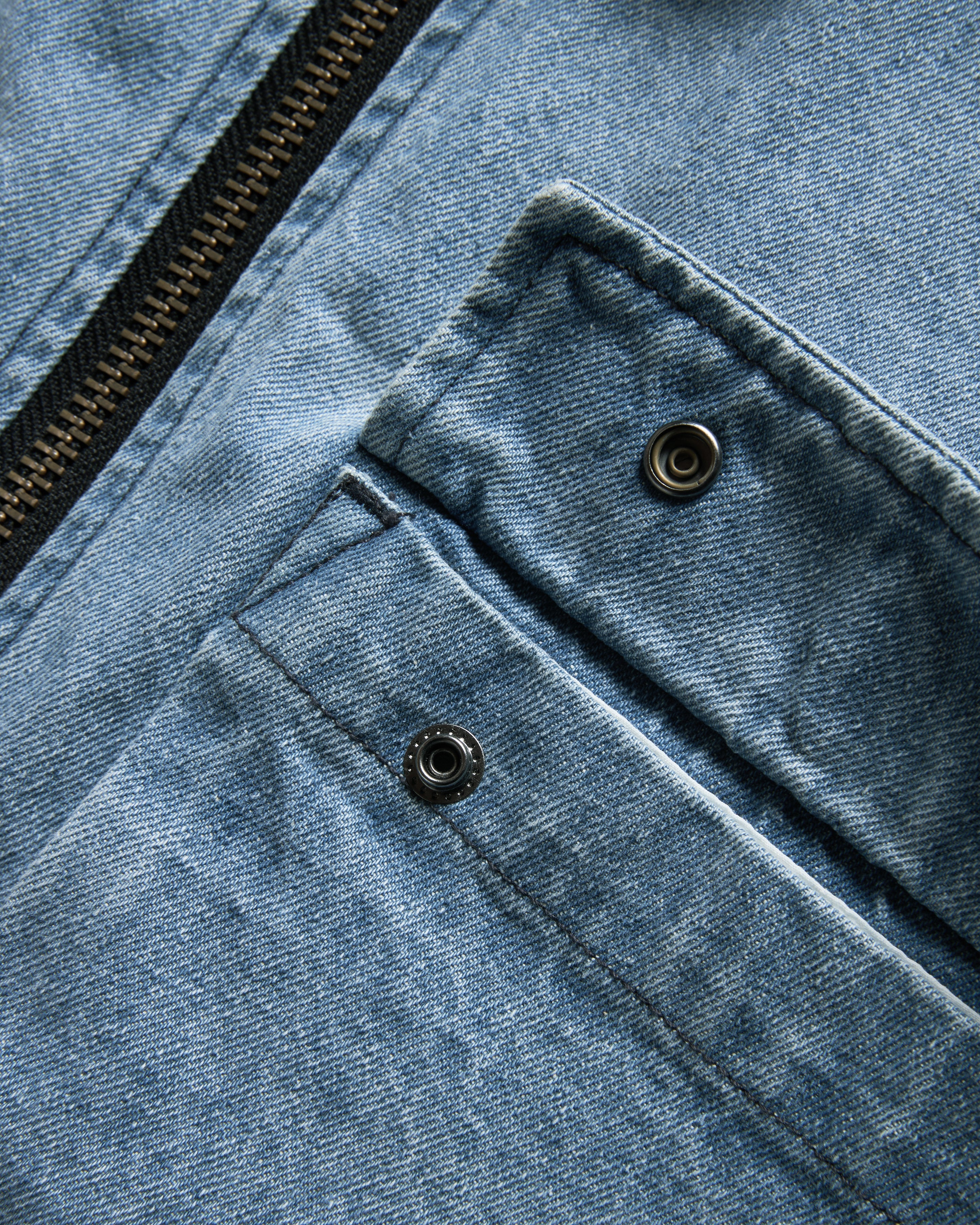 BELLOWS ZIP FRONT COACH'S JACKET - BLEACHED 13 oz. DENIM