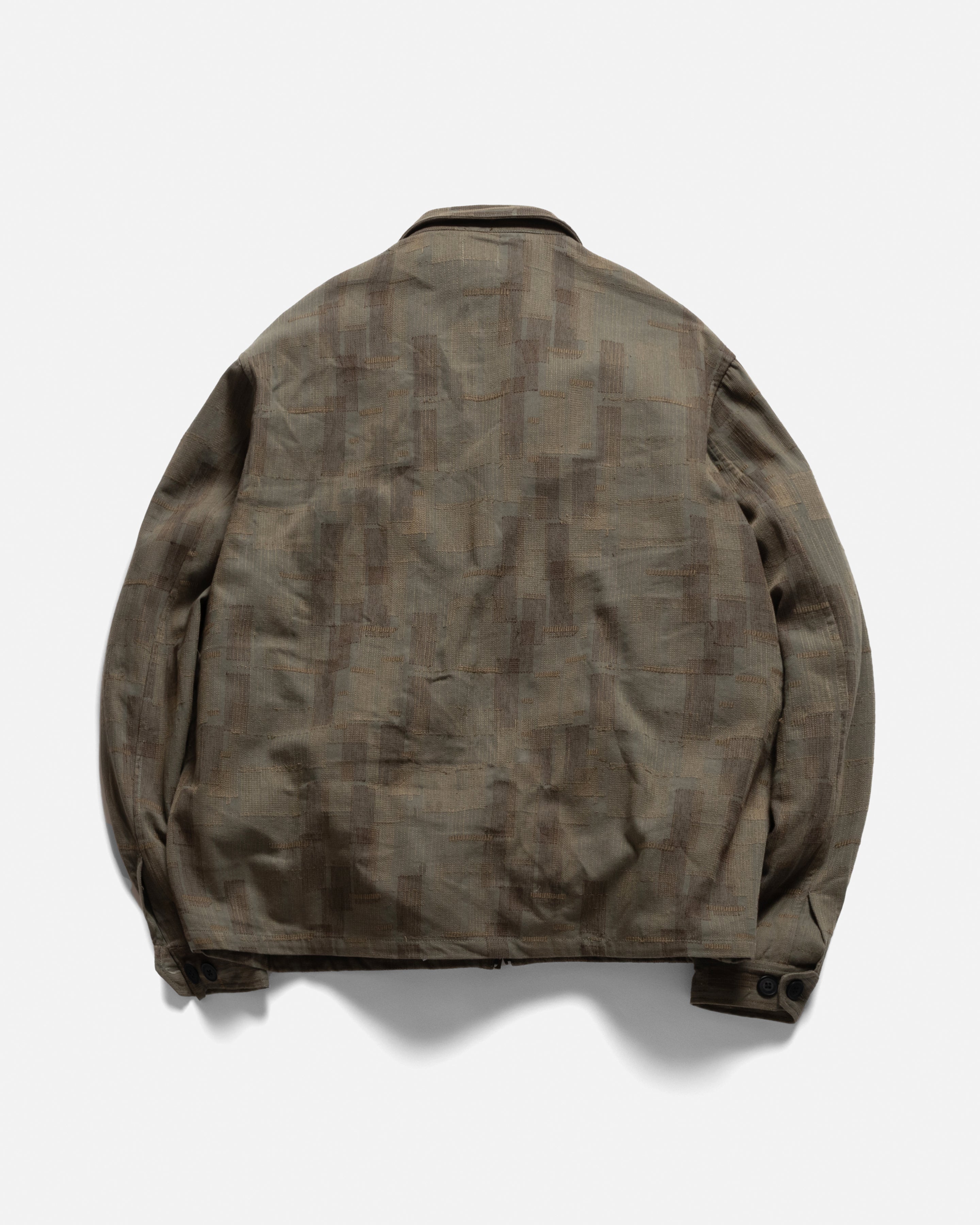 FULL ZIP CALEB SHIRT - MULLED BASIL / COVERT GREEN / BLACK SCATTER EMBROIDERED HBT MIL-SPEC COTTON