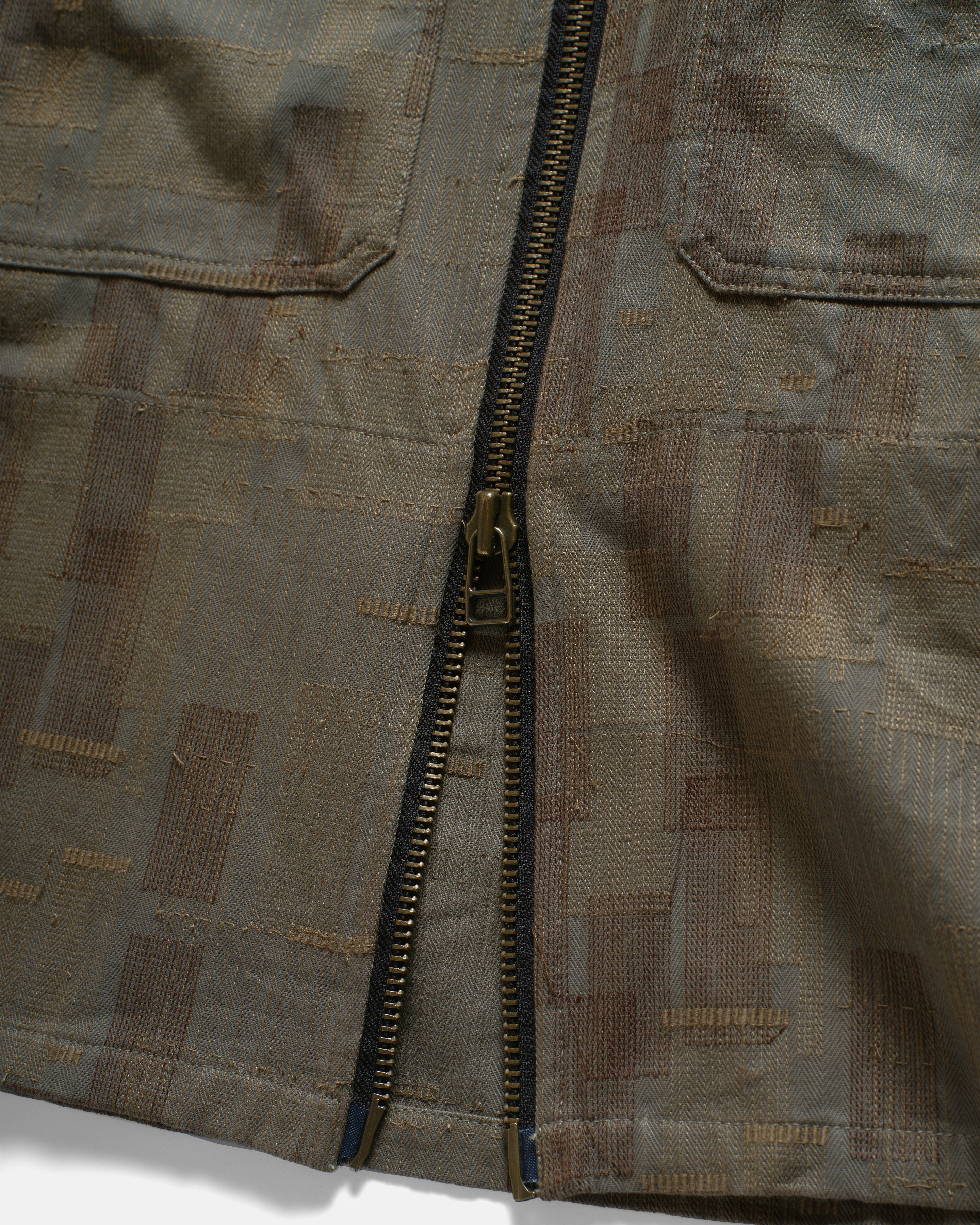 FULL ZIP CALEB SHIRT - MULLED BASIL / COVERT GREEN / BLACK SCATTER EMBROIDERED HBT MIL-SPEC COTTON