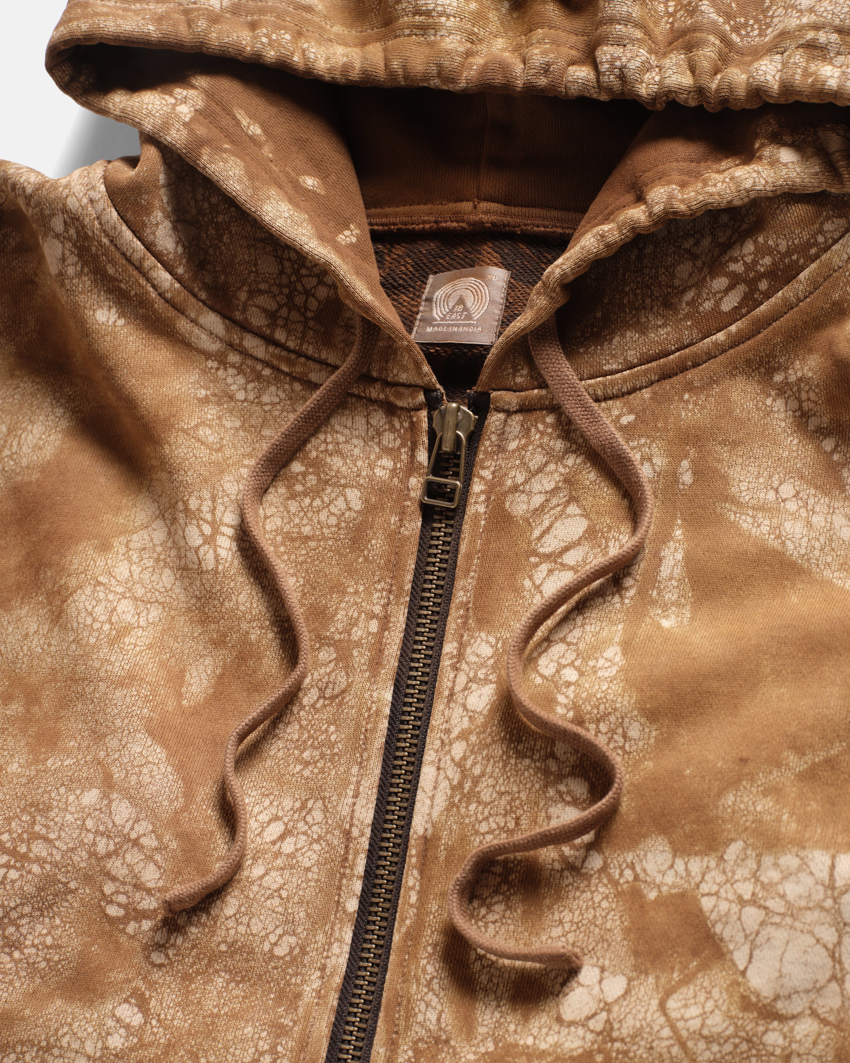 TOLMIE FULLZIP SWEATSHIRT - CARAMEL DYED 19oz. ALL COTTON FLEECE WITH EARTH PAISLEY PRINTED LOOPBACK TERRY BACK