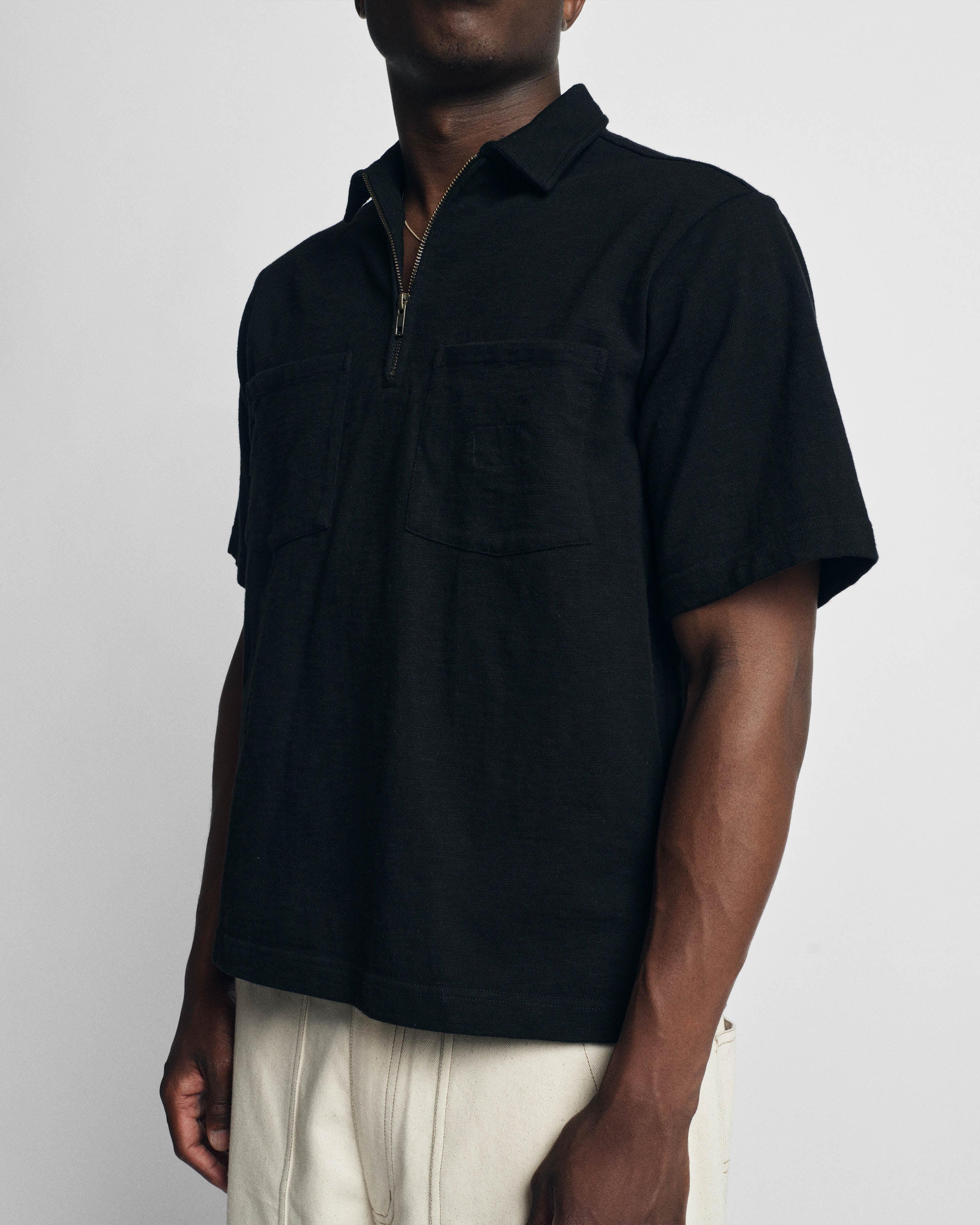 SS HOLLOW POLO - BLACK 9.2 oz SLUB COTTON JERSEY
