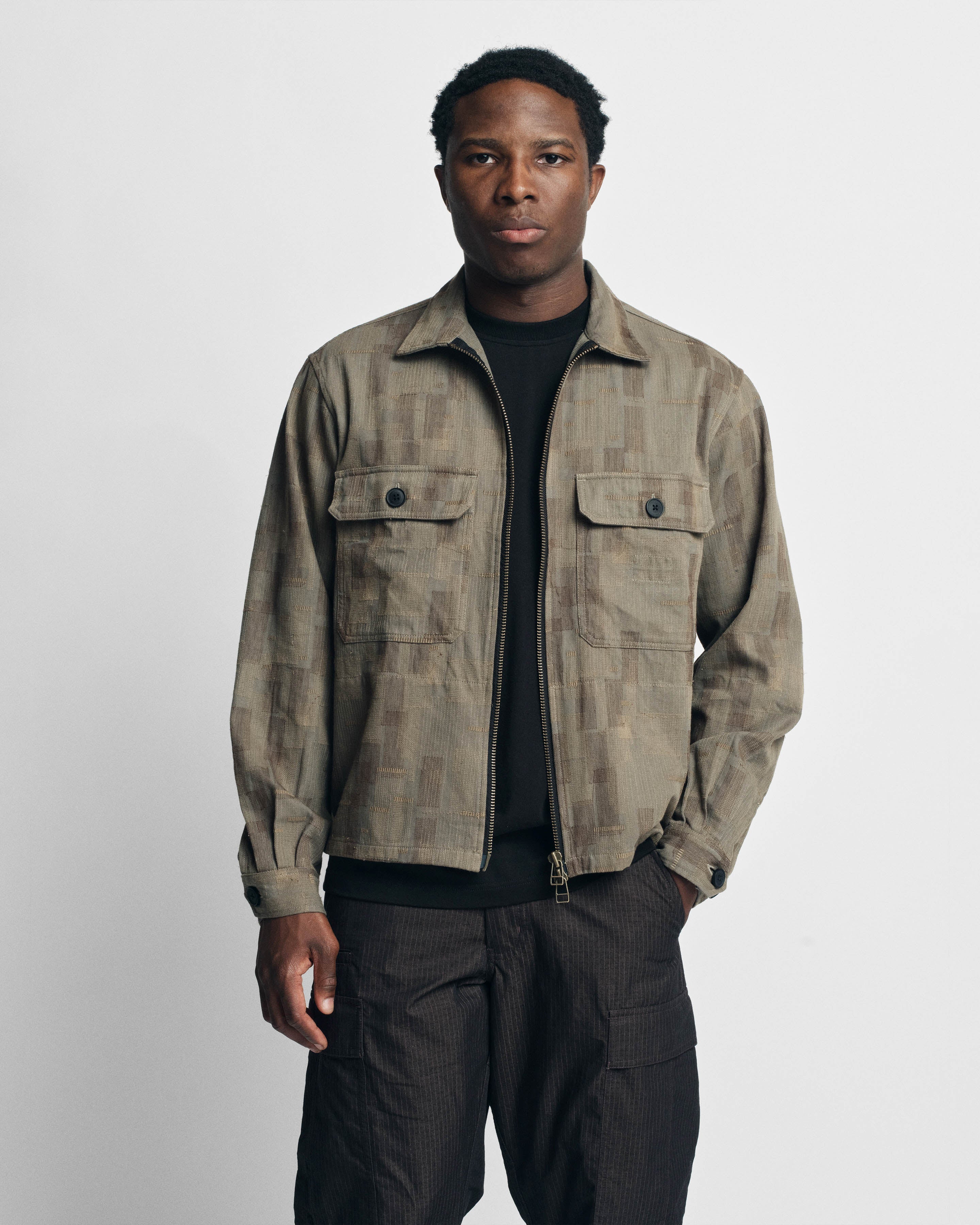 FULL ZIP CALEB SHIRT - MULLED BASIL / COVERT GREEN / BLACK SCATTER