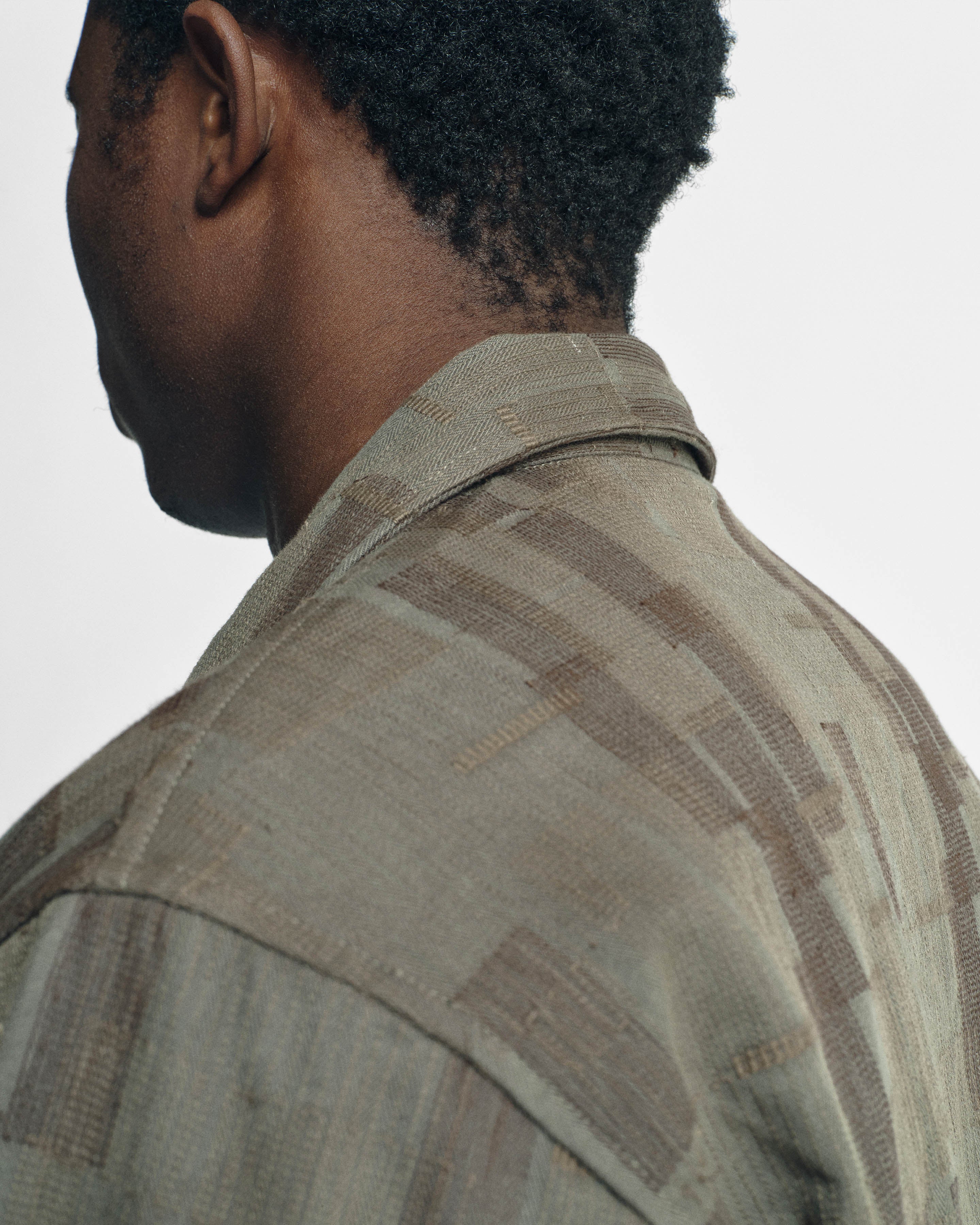 FULL ZIP CALEB SHIRT - MULLED BASIL / COVERT GREEN / BLACK SCATTER EMBROIDERED HBT MIL-SPEC COTTON