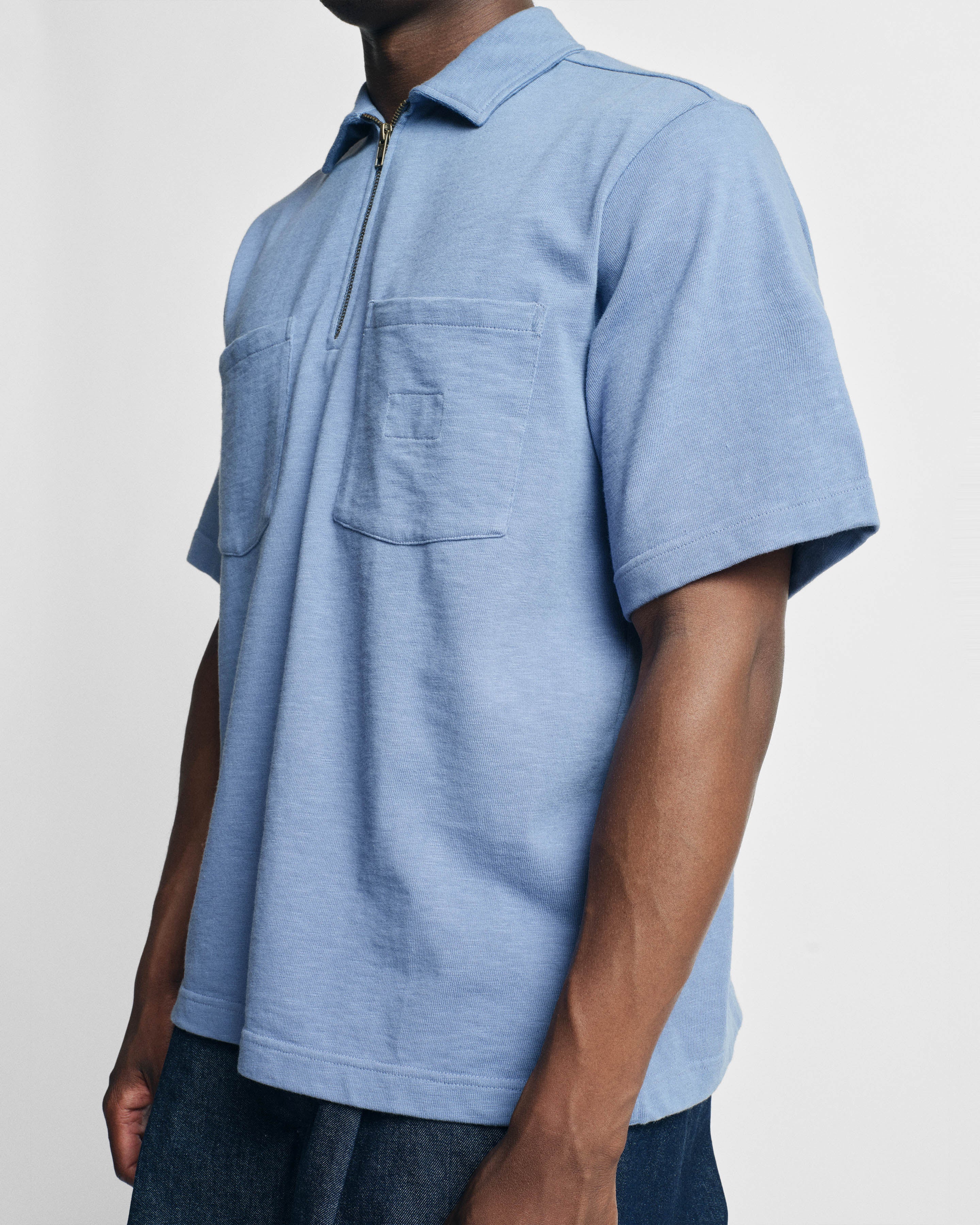 SS HOLLOW POLO - RINSED ROYAL 9.2 oz SLUB COTTON JERSEY