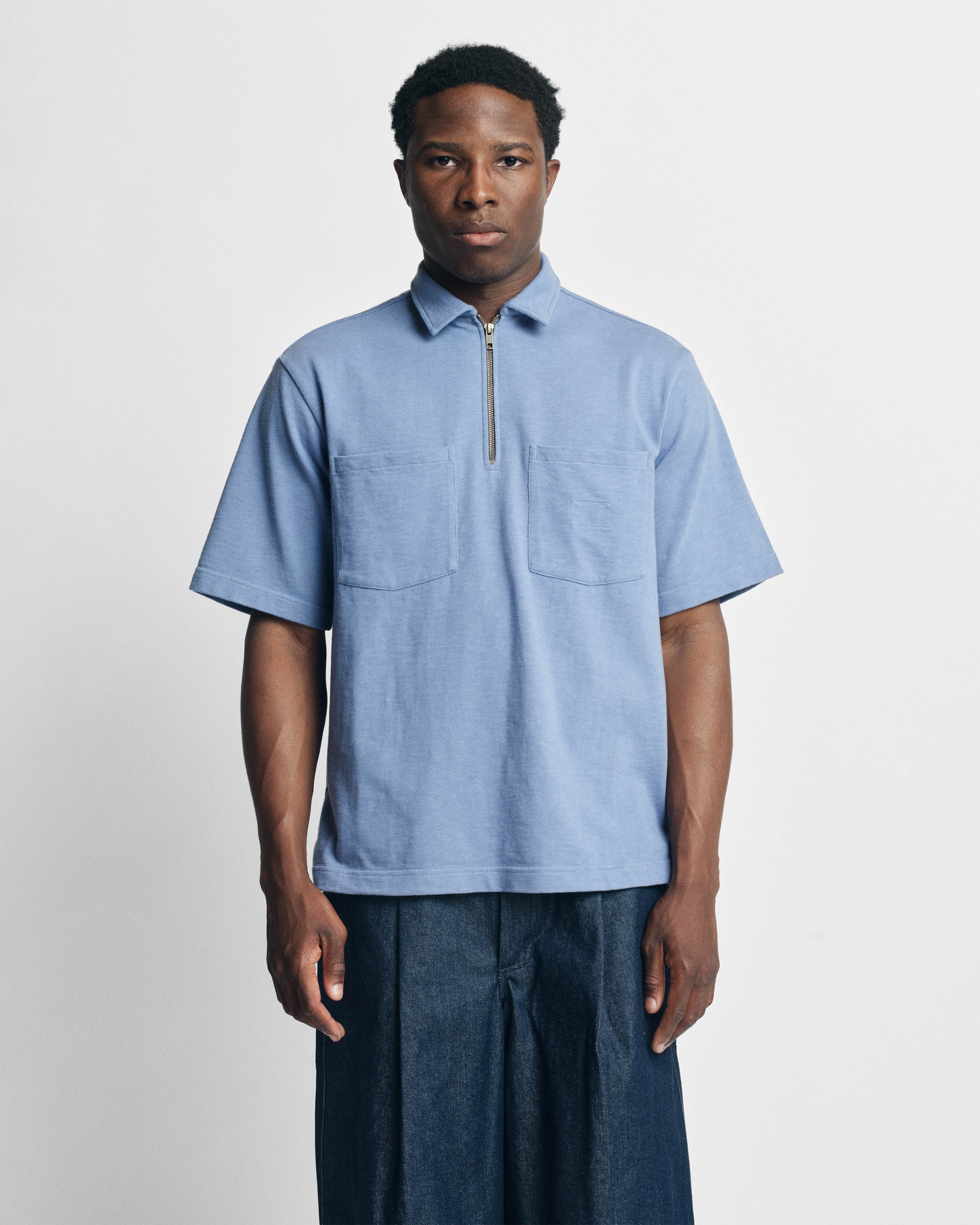 SS HOLLOW POLO - RINSED ROYAL 9.2 oz SLUB COTTON JERSEY
