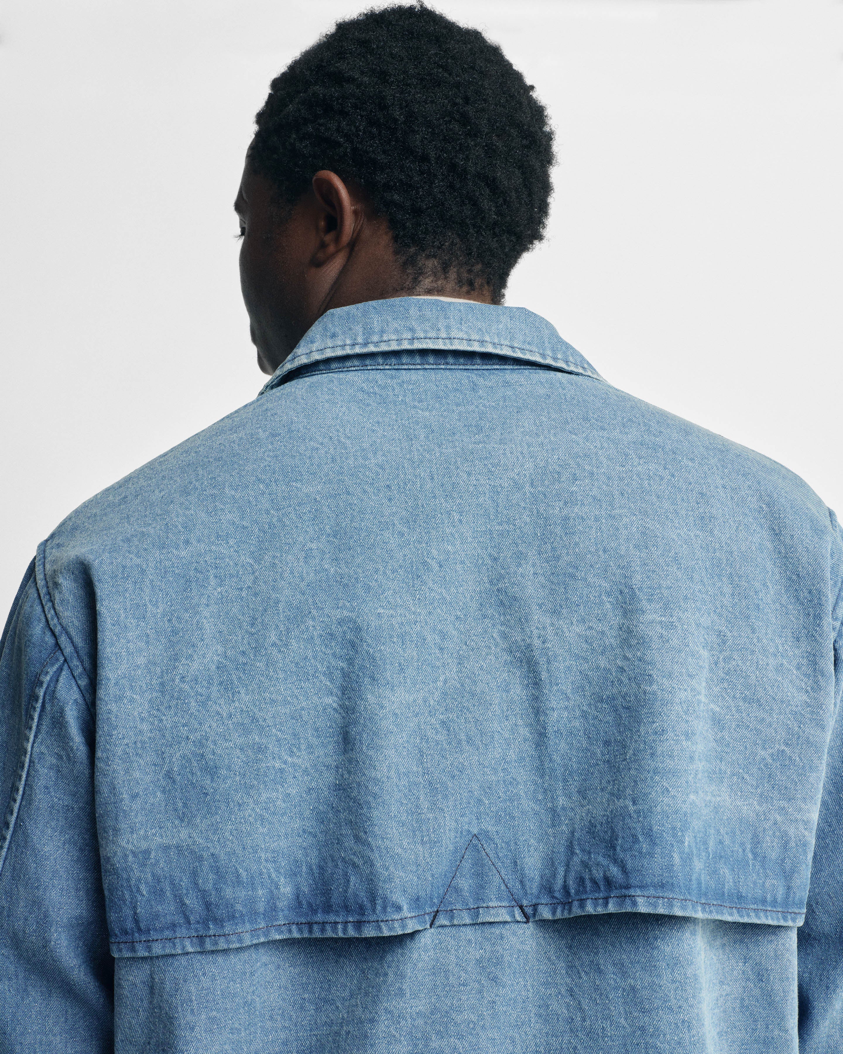 BELLOWS ZIP FRONT COACH'S JACKET - BLEACHED 13 oz. DENIM