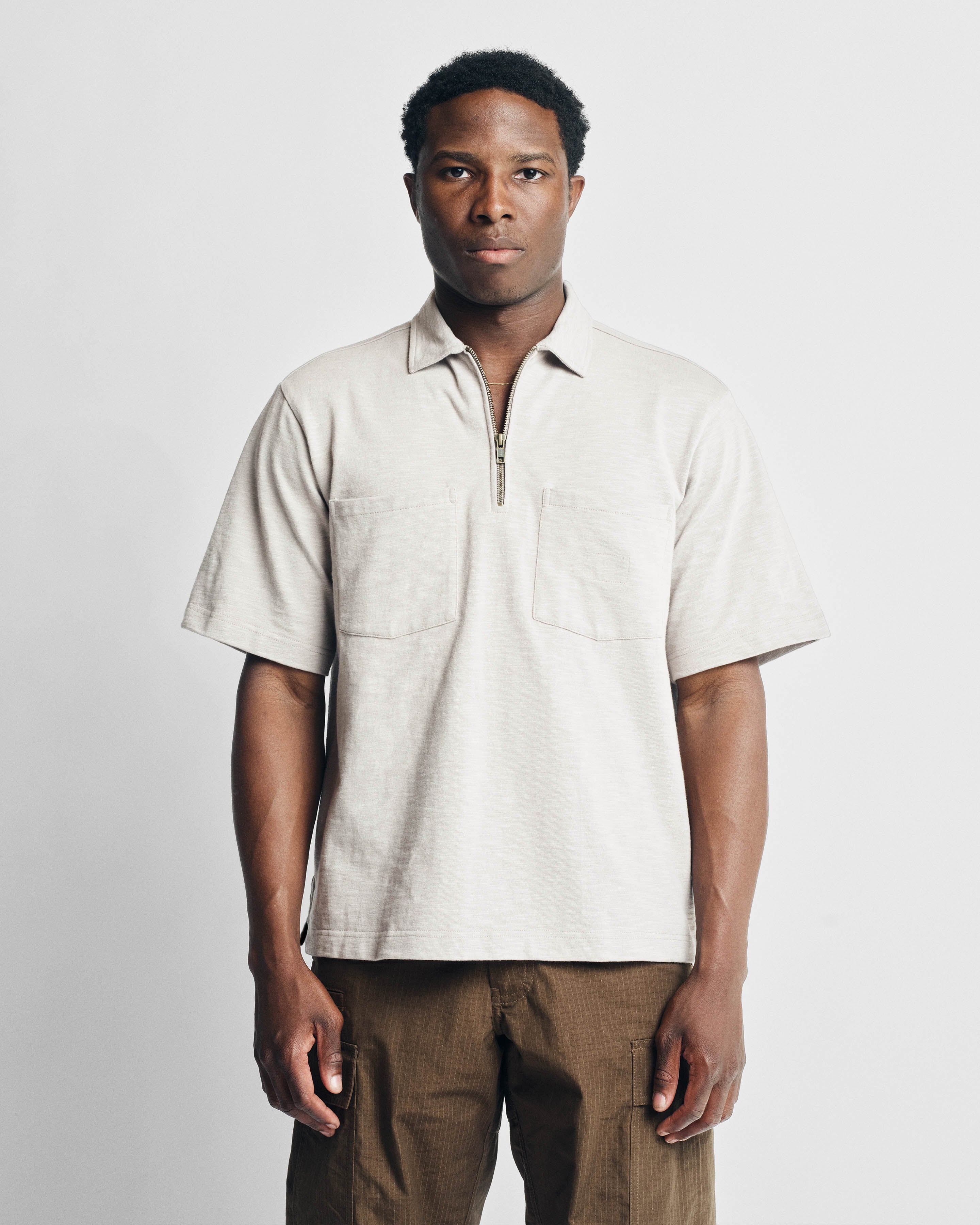 SS HOLLOW POLO - WALNUT 9.2 oz SLUB COTTON JERSEY – 18 East