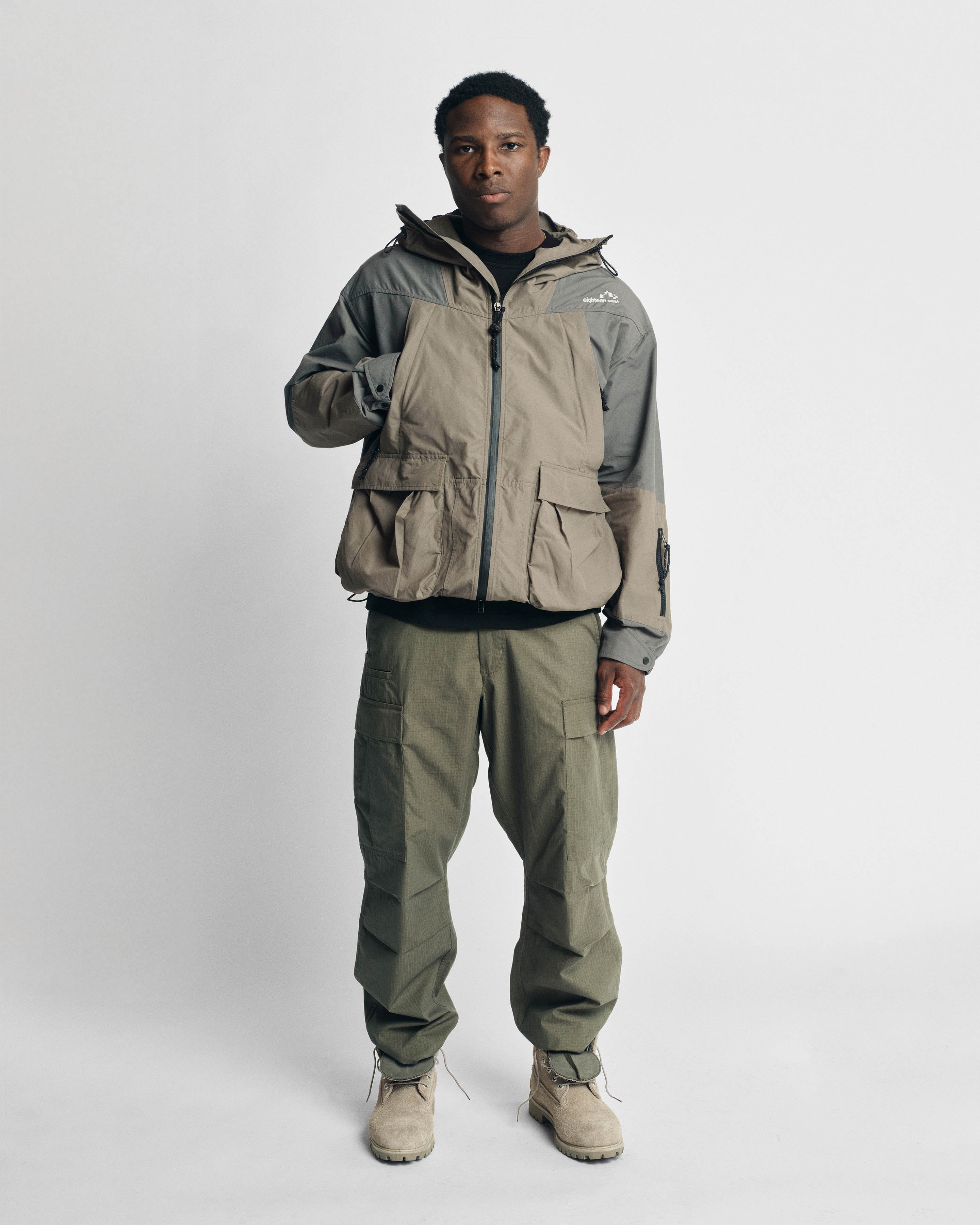 CASCADE OUTDOOR PROTECTION SYSTEM HOODED SHELL - BARELY SAGE / BLUESTONE WATER-REPELLENT 60/40 MOUNTAIN CLOTH