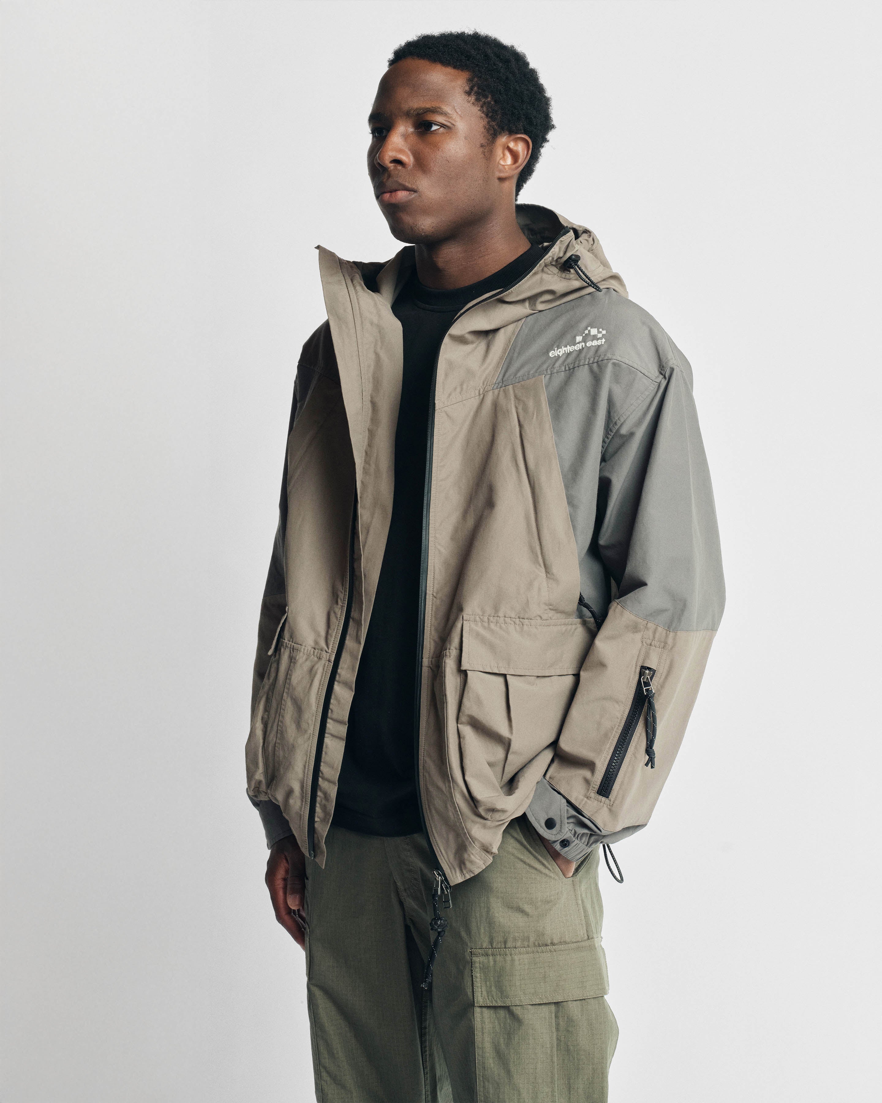 CASCADE OUTDOOR PROTECTION SYSTEM HOODED SHELL - BARELY SAGE / BLUESTONE WATER-REPELLENT 60/40 MOUNTAIN CLOTH