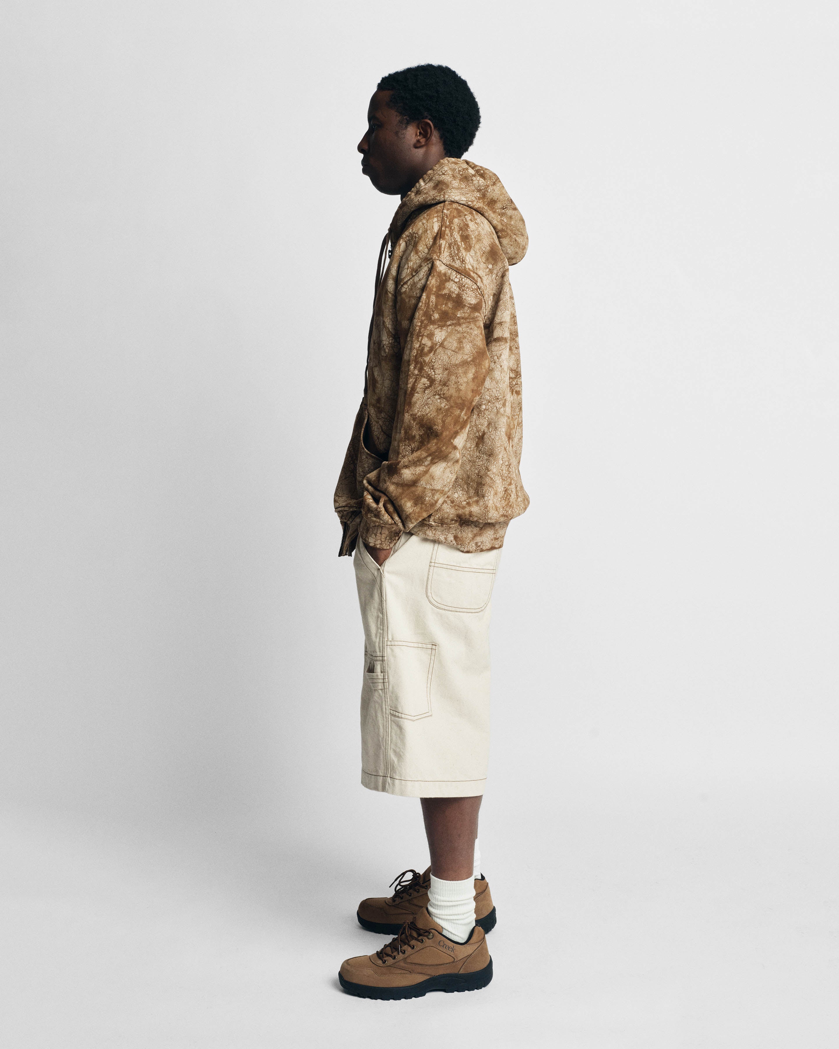 TOLMIE FULLZIP SWEATSHIRT - CARAMEL DYED 19oz. ALL COTTON FLEECE WITH EARTH PAISLEY PRINTED LOOPBACK TERRY BACK