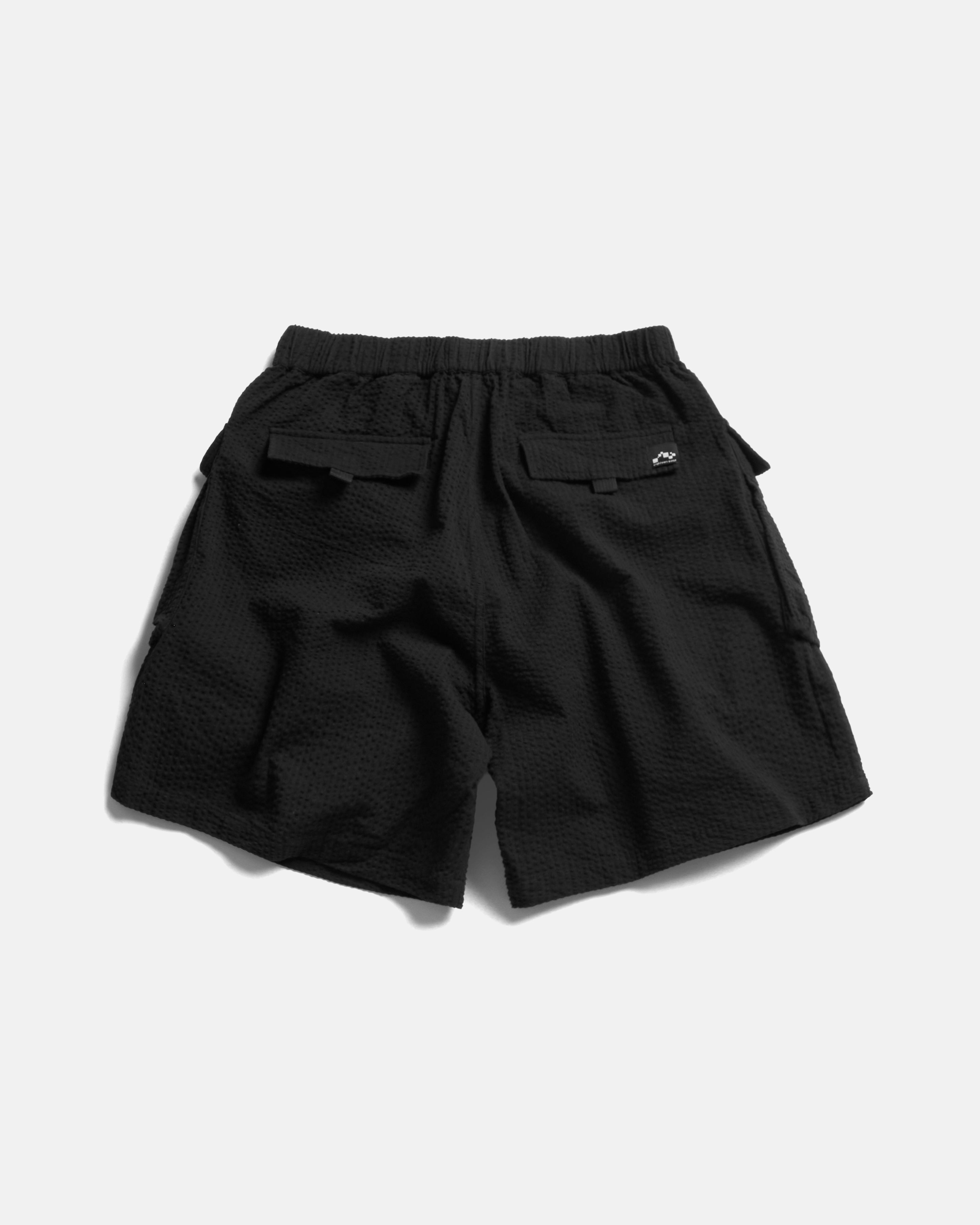 VETTI UTILITY SHORTS - TONAL BLACK COTTON SEERSUCKER