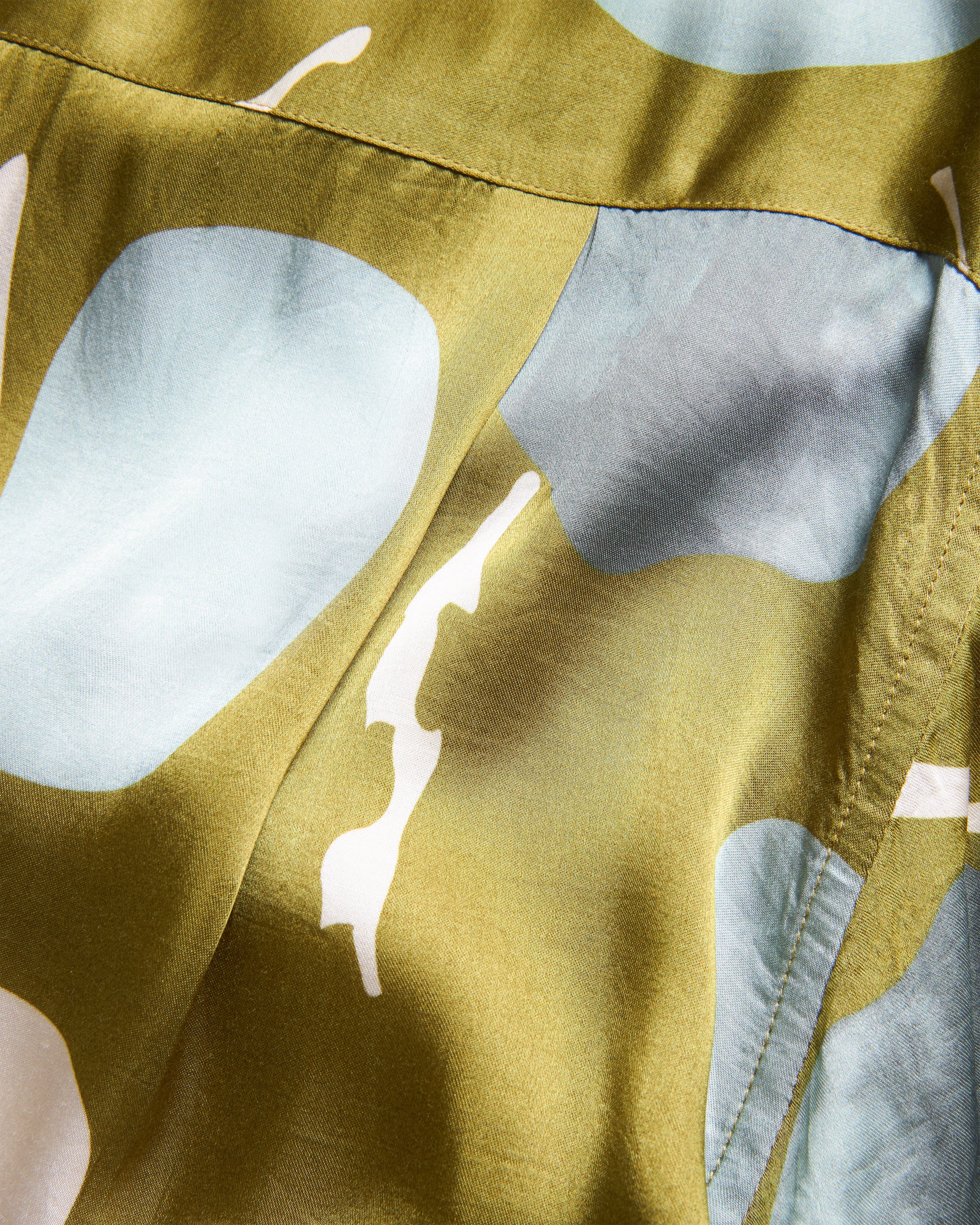 SS WES SHIRT - OLIVE MOSS RIVERBED ROCKS PRINTED VEGAN SILK