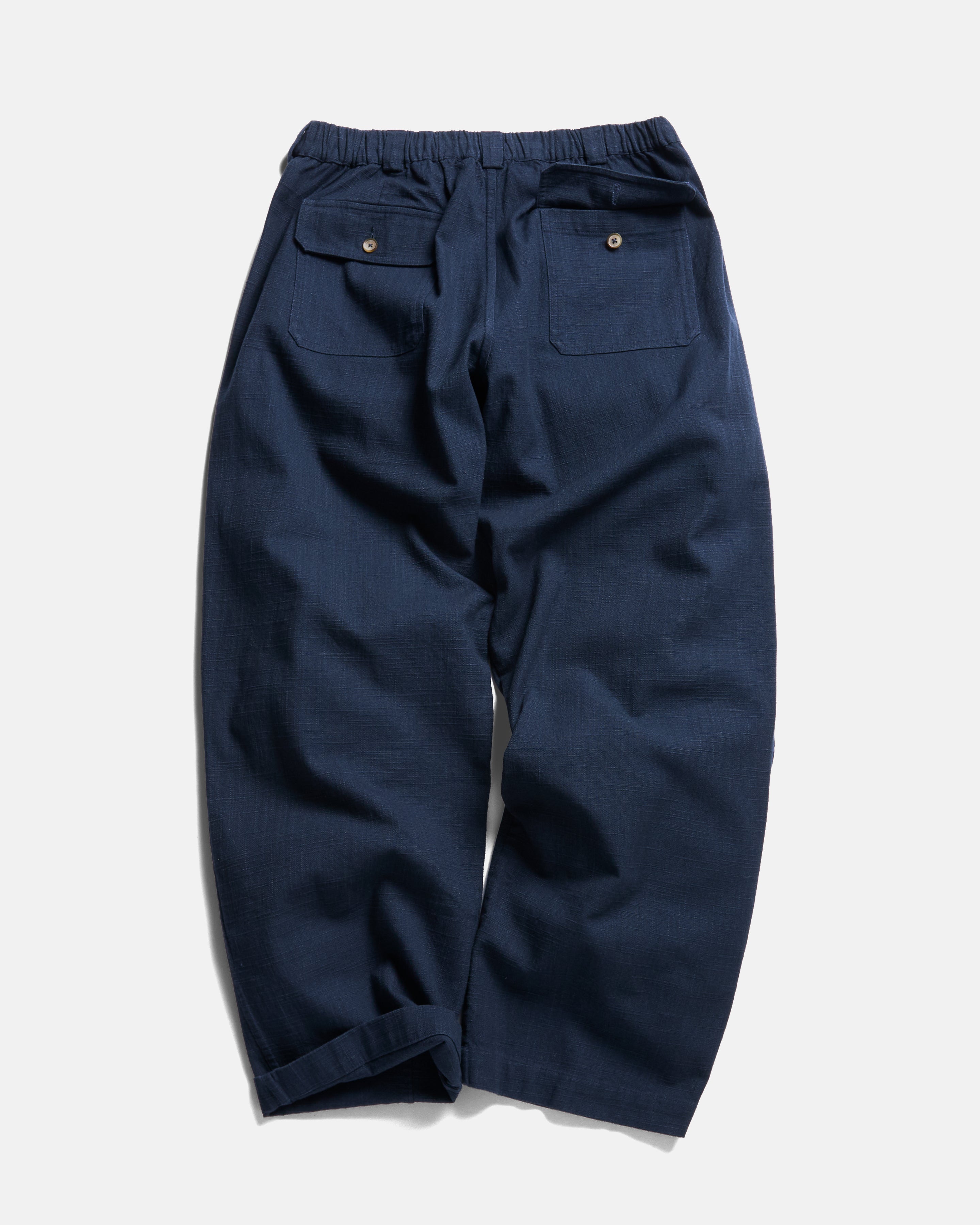 ROY BAKER PANT - WASHED NAVY COTTON THICK & THIN BASKETWEAVE
