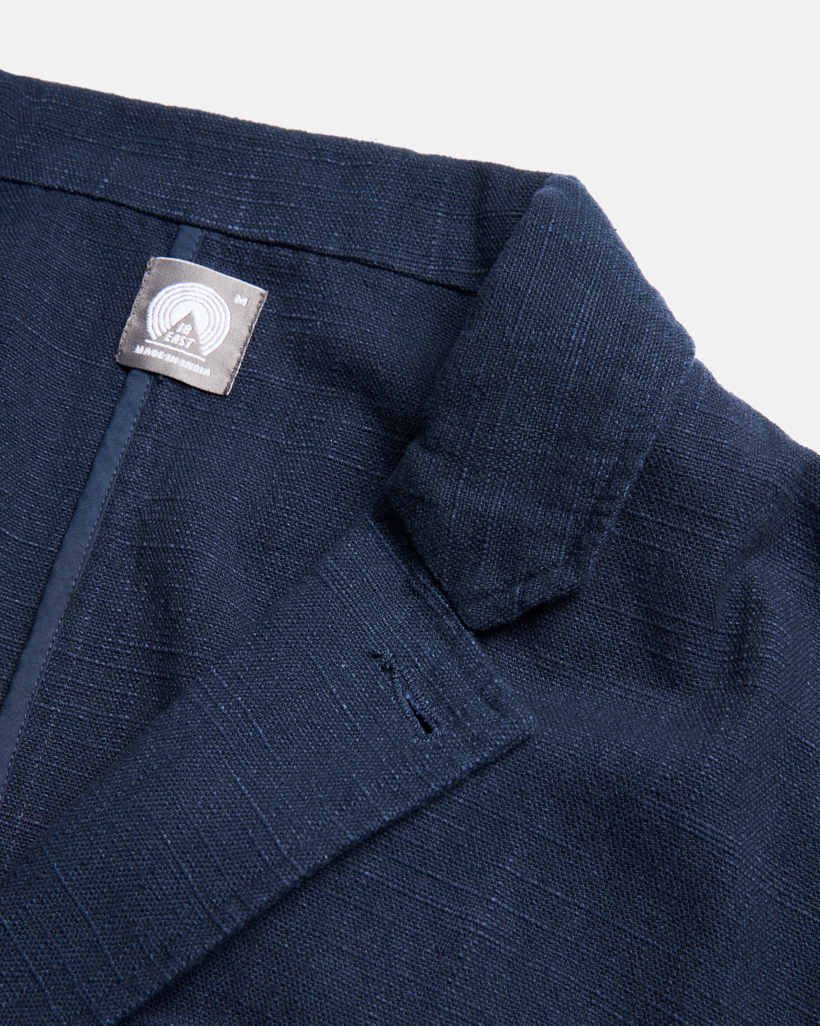 ASHEVILLE OVERSIZED BLAZER - WASHED NAVY COTTON THICK & THIN BASKETWEAVE