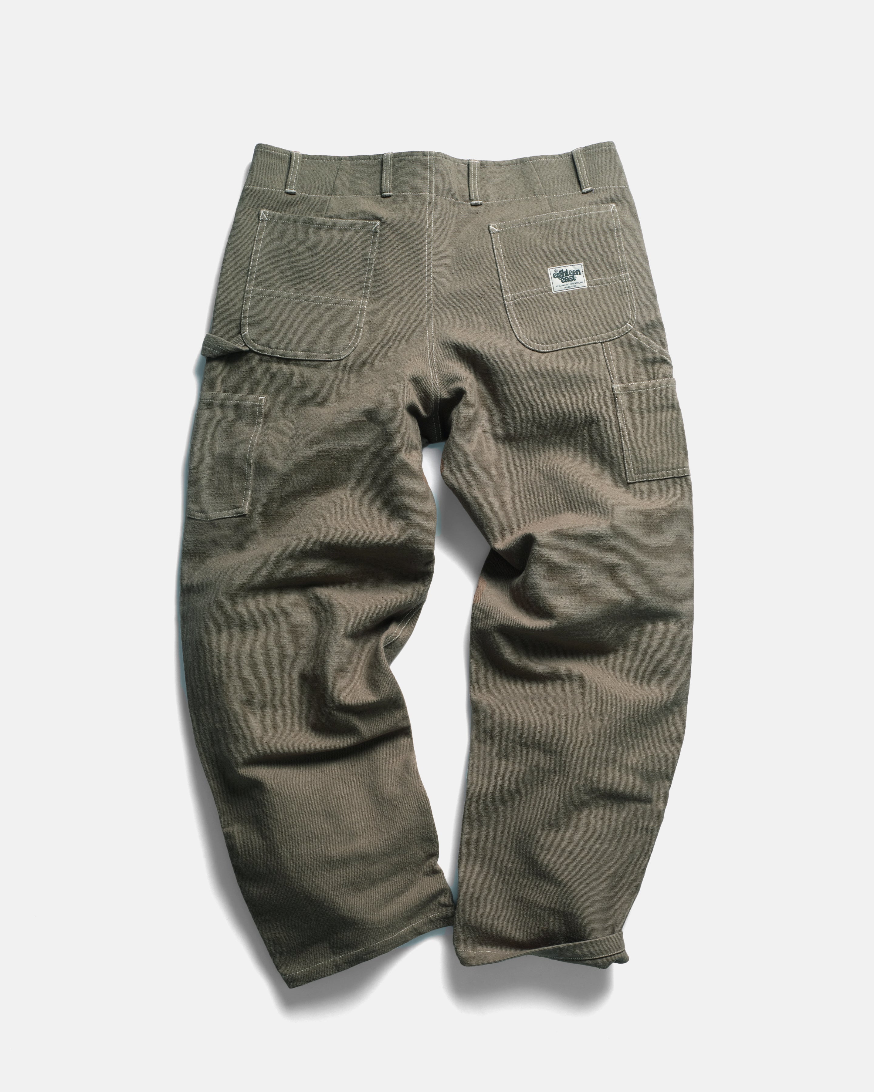 ELI HAND-EMBROIDERED DOUBLE KNEE WORK PANT - AGED SAGE HANDSPUN COTTON CANVAS