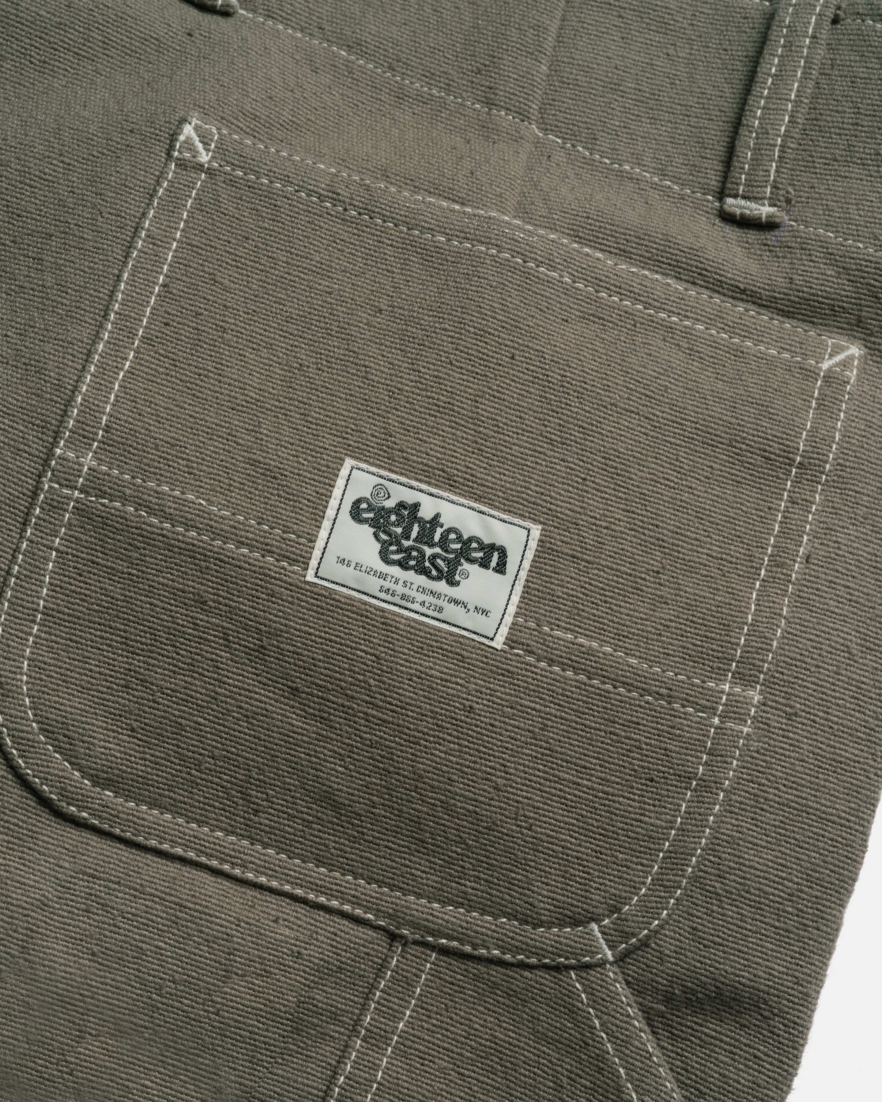 ELI HAND-EMBROIDERED DOUBLE KNEE WORK PANT - AGED SAGE HANDSPUN COTTON CANVAS