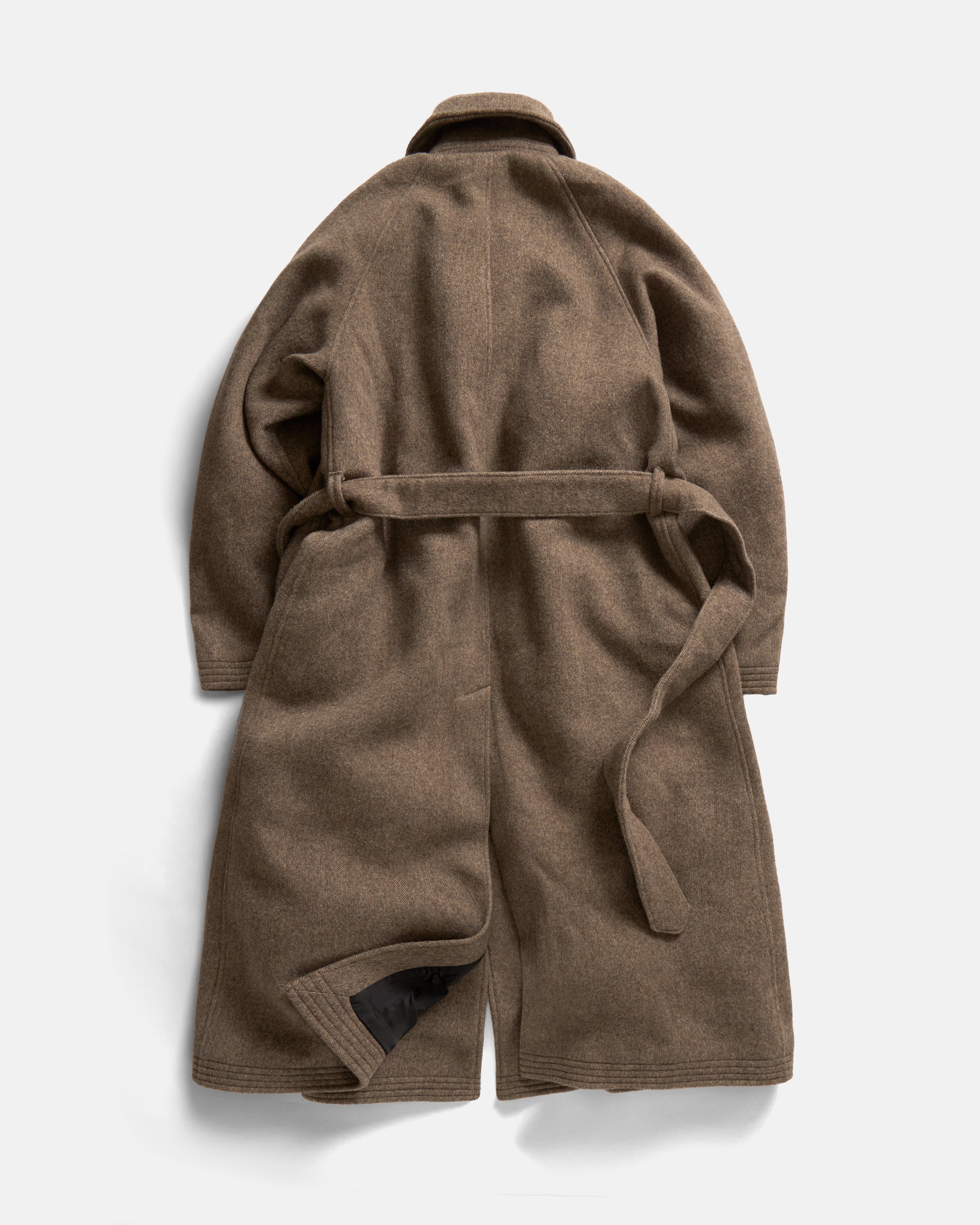 PREORDER: BELTED BRIDGE COAT - BRUSHED WOOLEN HERRINGBONE