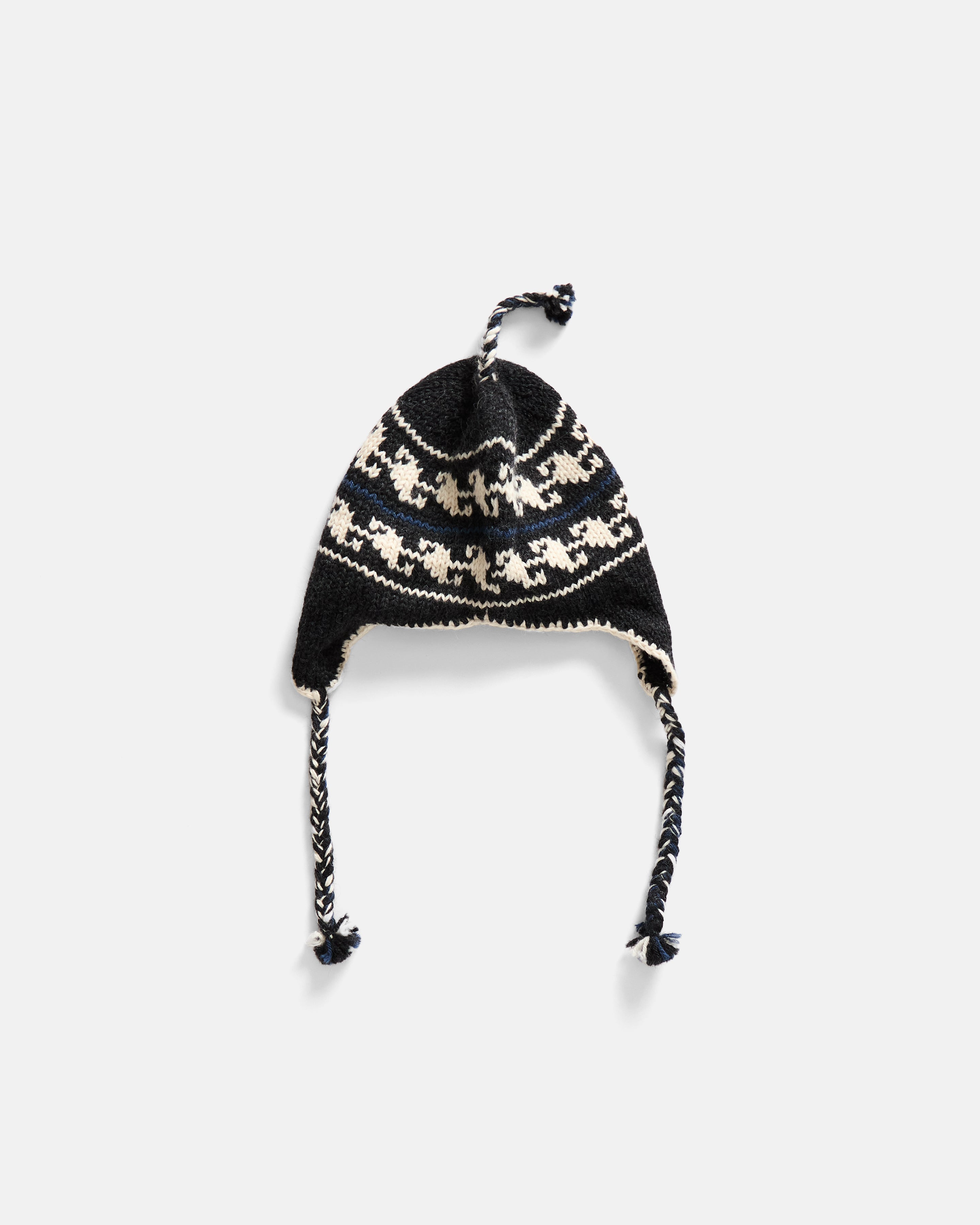 LIAM HANDLOOM KNITTED EARFLAP BEANIE - SLATE GRAY / ECRU / INDIGO BABY ALPACA