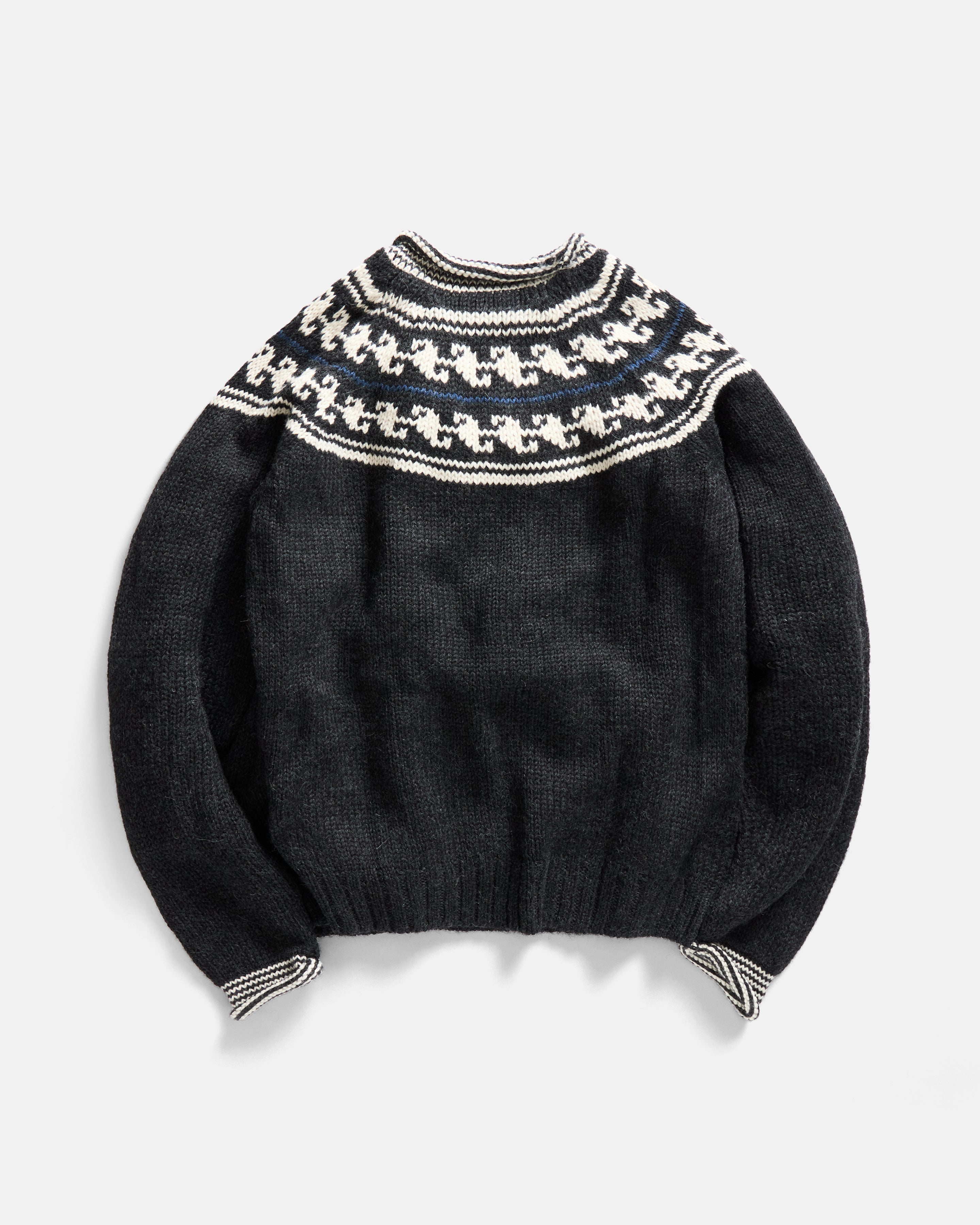 FRANKO FAIRISLE ROLLNECK SWEATER - SLATE GRAY / ECRU / INDIGO HANDLOOM BABY ALPACA
