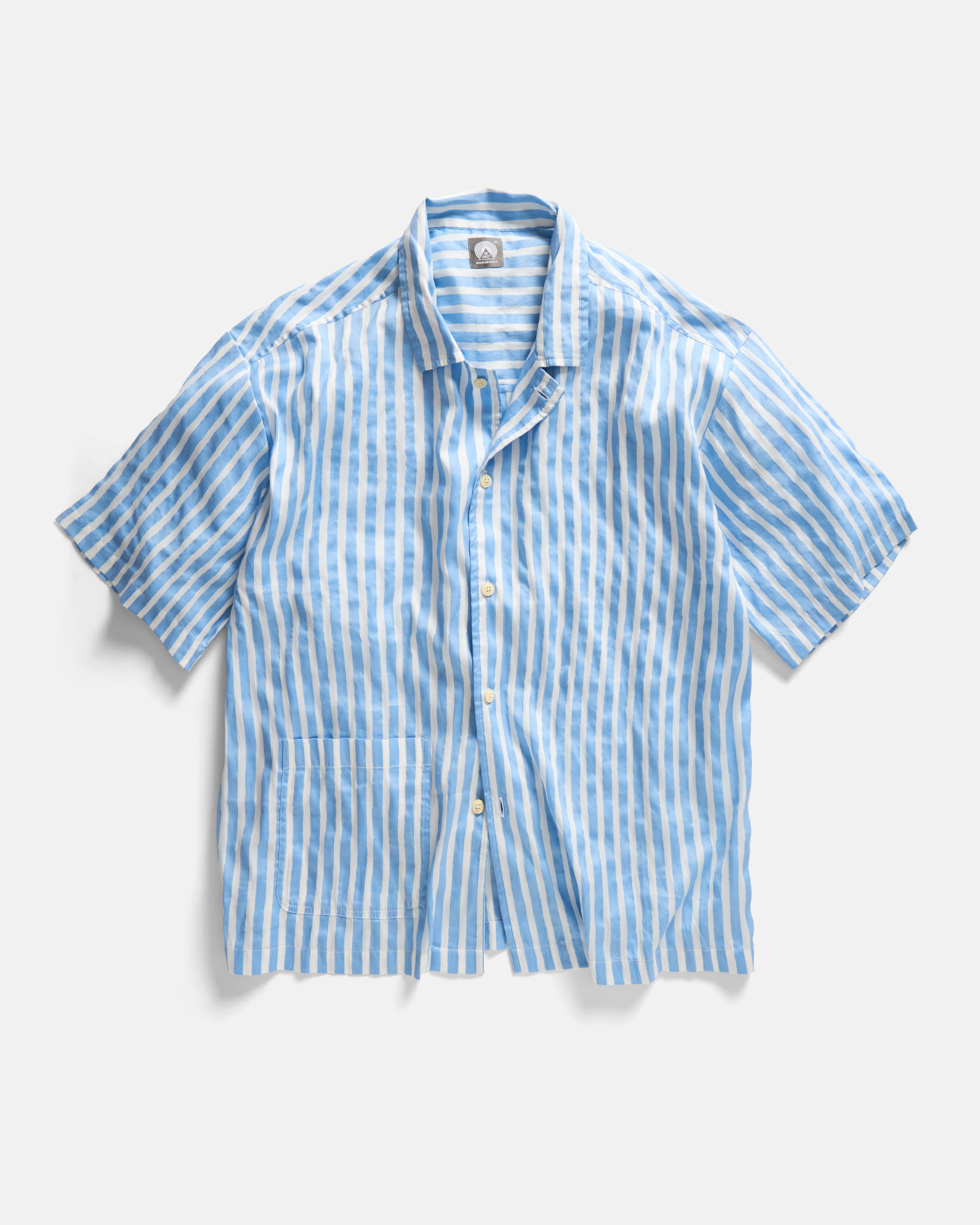 DORMIRE PYJAMA SHIRT - ECRU / WASHED INDIGO HAND-BLOCKPRINTED SUVIN COTTON