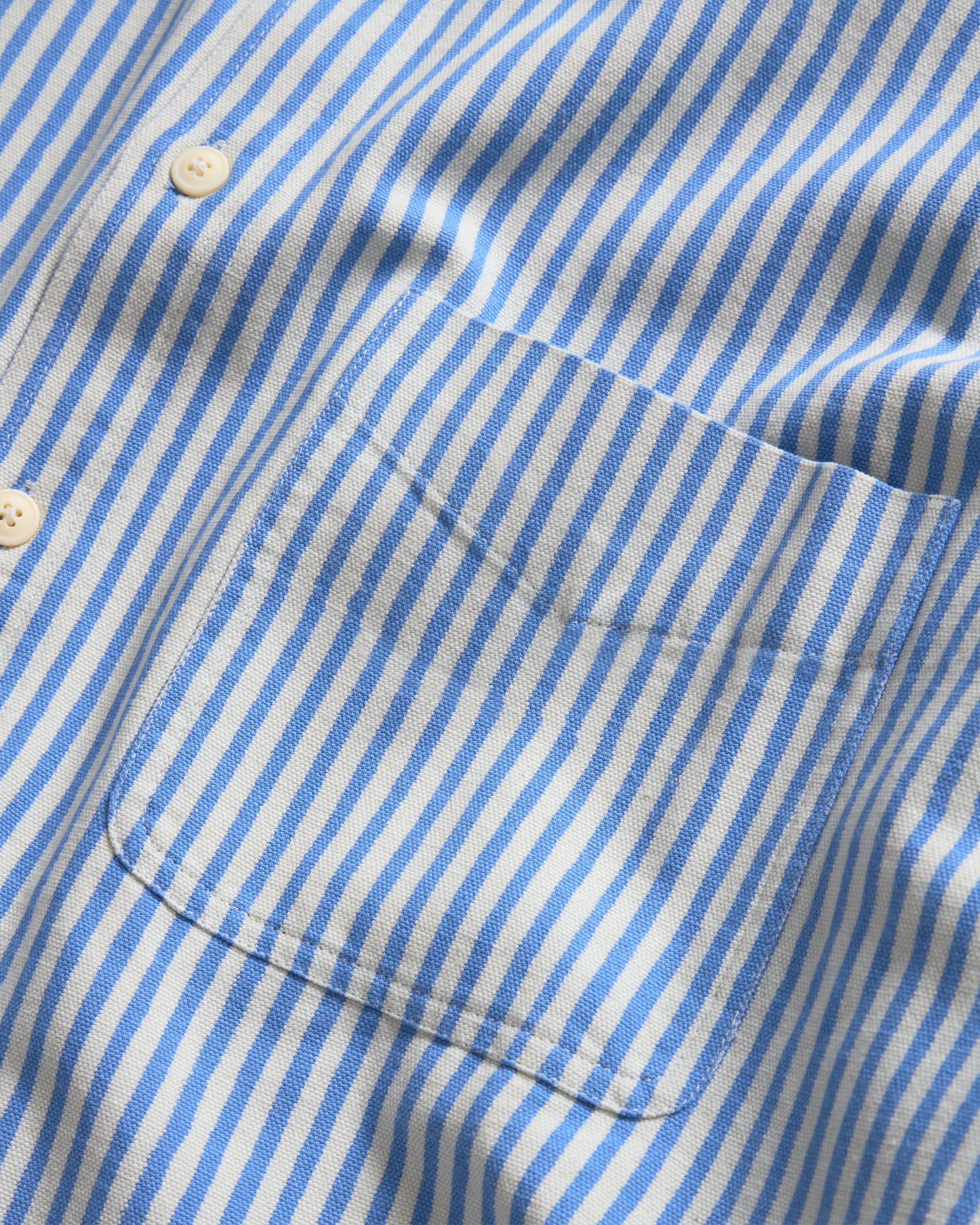 WOLF BUTTON-DOWN SHIRT - NATURAL INDIGO / ECRU HAND-BLOCK PRINTED DISCHARGE STRIPED COTTON OXFORD