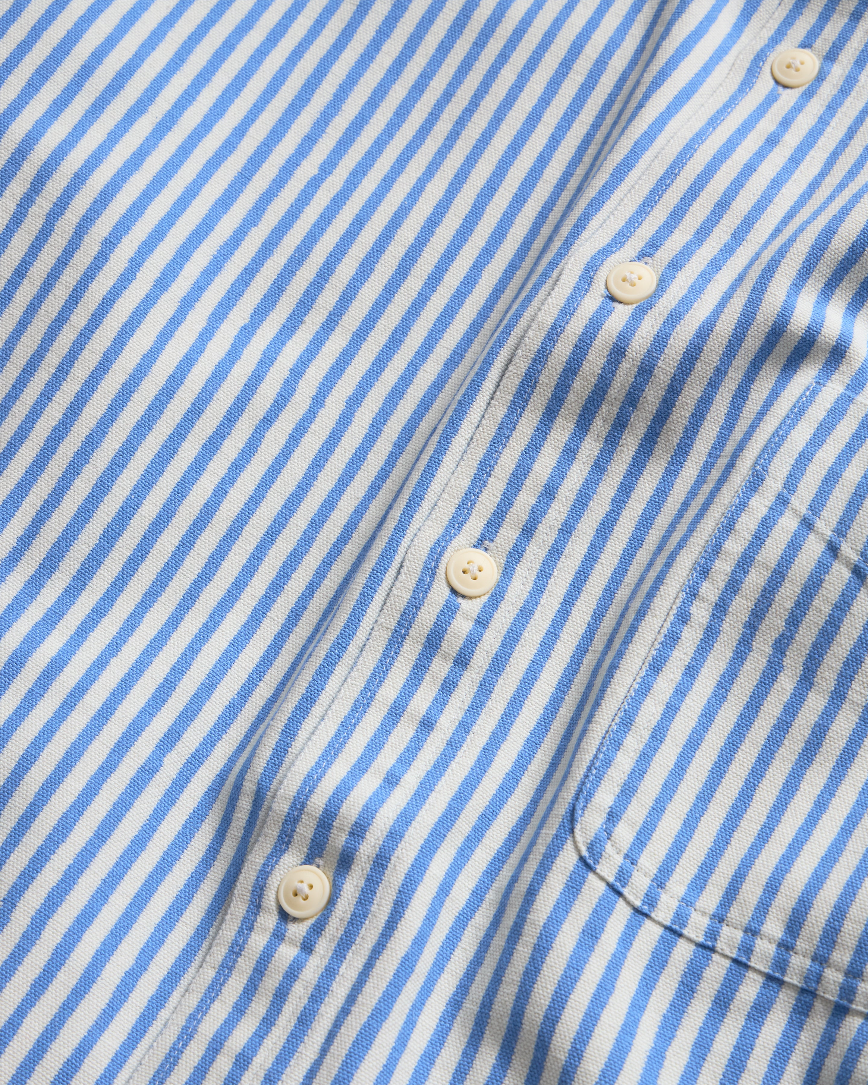 WOLF BUTTON-DOWN SHIRT - NATURAL INDIGO / ECRU HAND-BLOCK PRINTED DISCHARGE STRIPED COTTON OXFORD