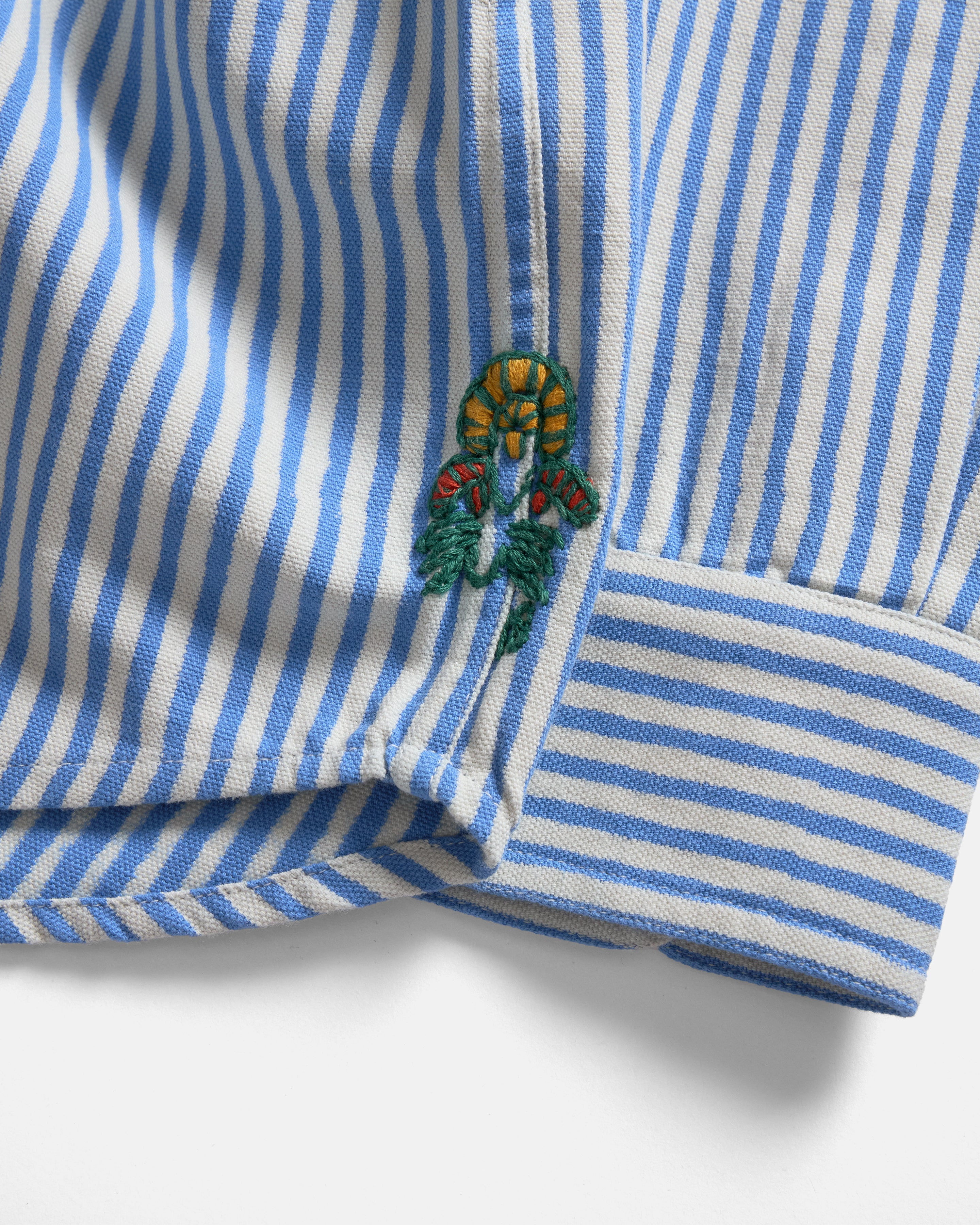 WOLF BUTTON-DOWN SHIRT - NATURAL INDIGO / ECRU HAND-BLOCK PRINTED DISCHARGE STRIPED COTTON OXFORD