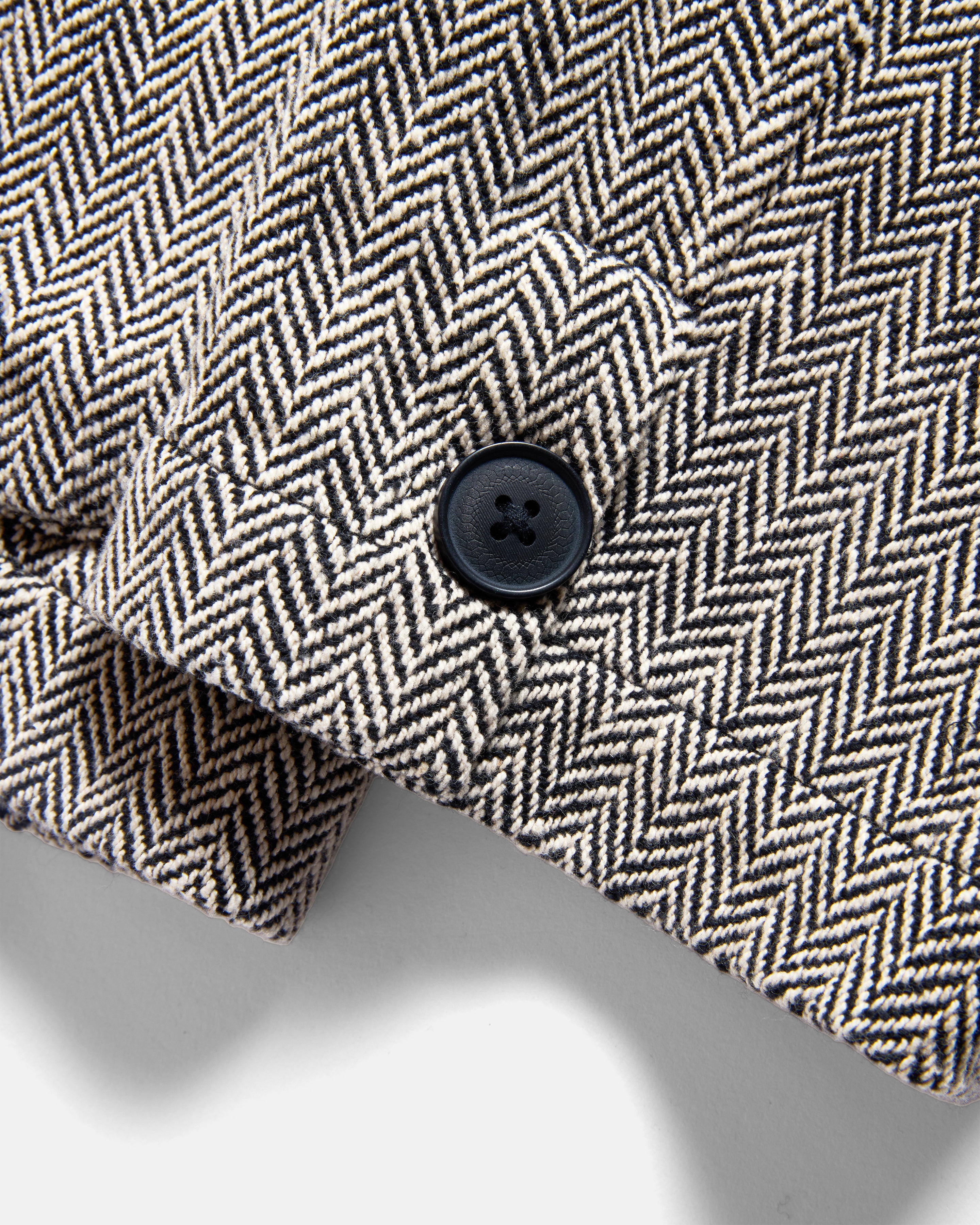 BRERA SINGLE BREASTED BLAZER - BLACK / ECRU HANDWOVEN COTTON HERRINGBONE