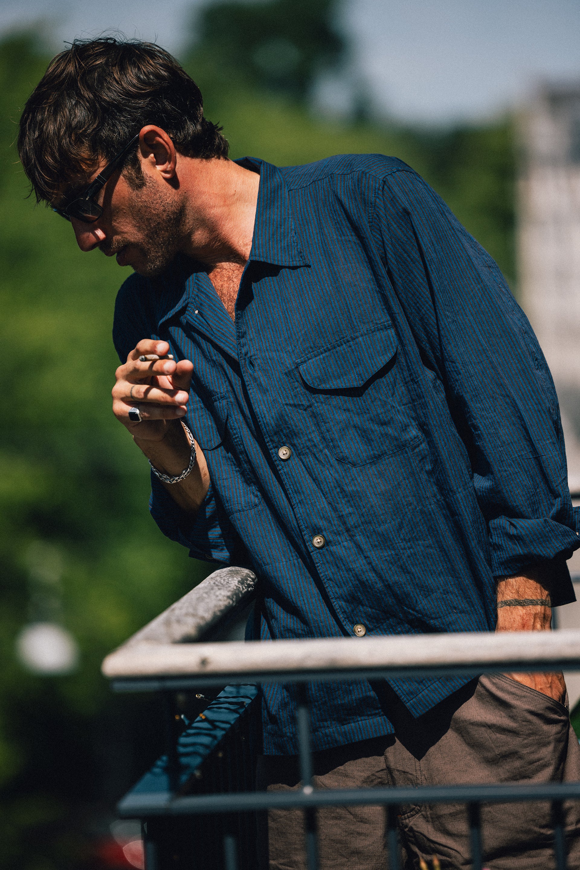 ORANI STRAIGHT HEM WORK SHIRT - INDIGO / BLACK PENCIL STRIPE FEATHERWEIGHT KHADI