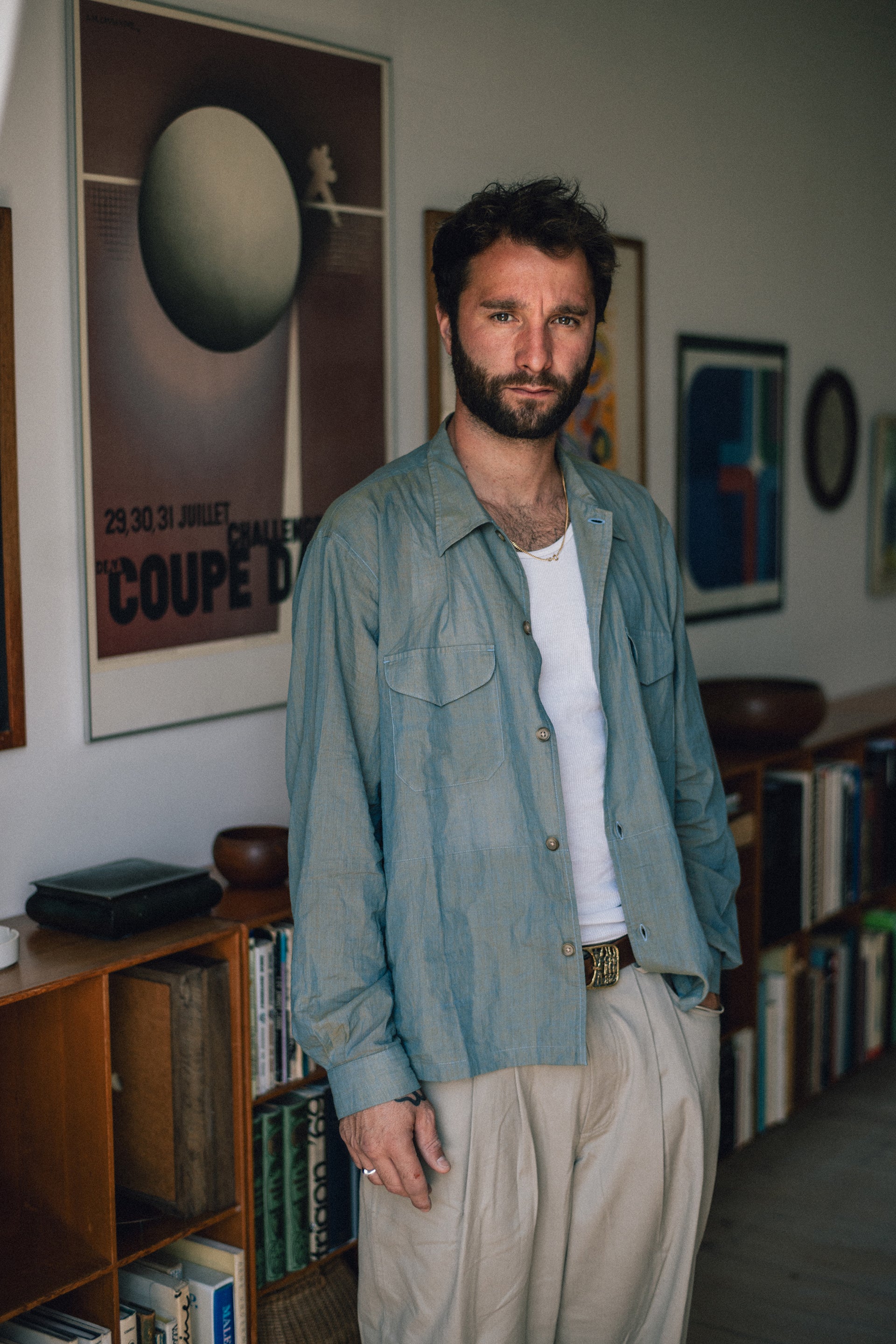 ORANI STRAIGHT HEM WORK SHIRT - NATURAL INDIGO / KELP MELANGE FEATHERWEIGHT KHADI