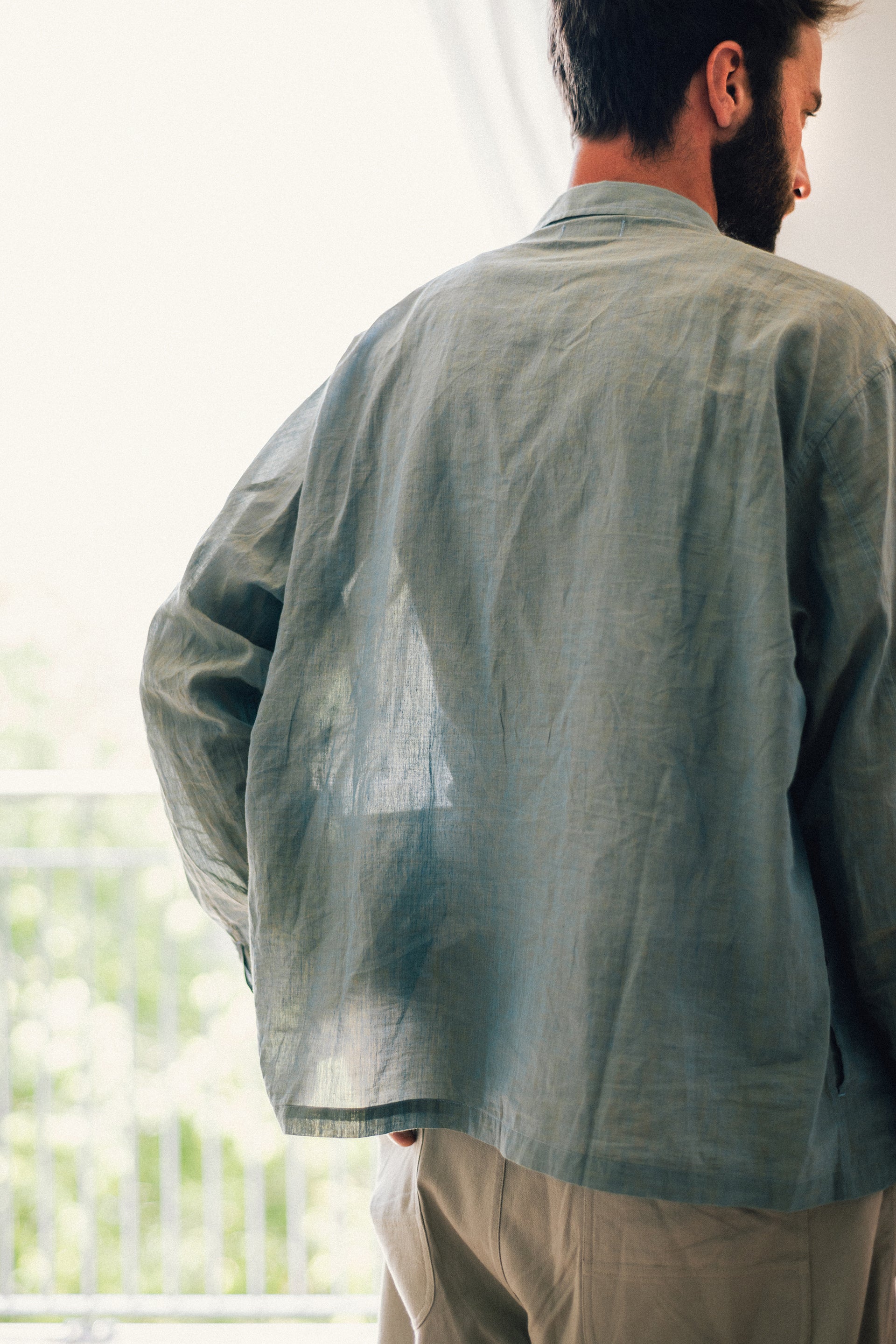 ORANI STRAIGHT HEM WORK SHIRT - NATURAL INDIGO / KELP MELANGE FEATHERWEIGHT KHADI
