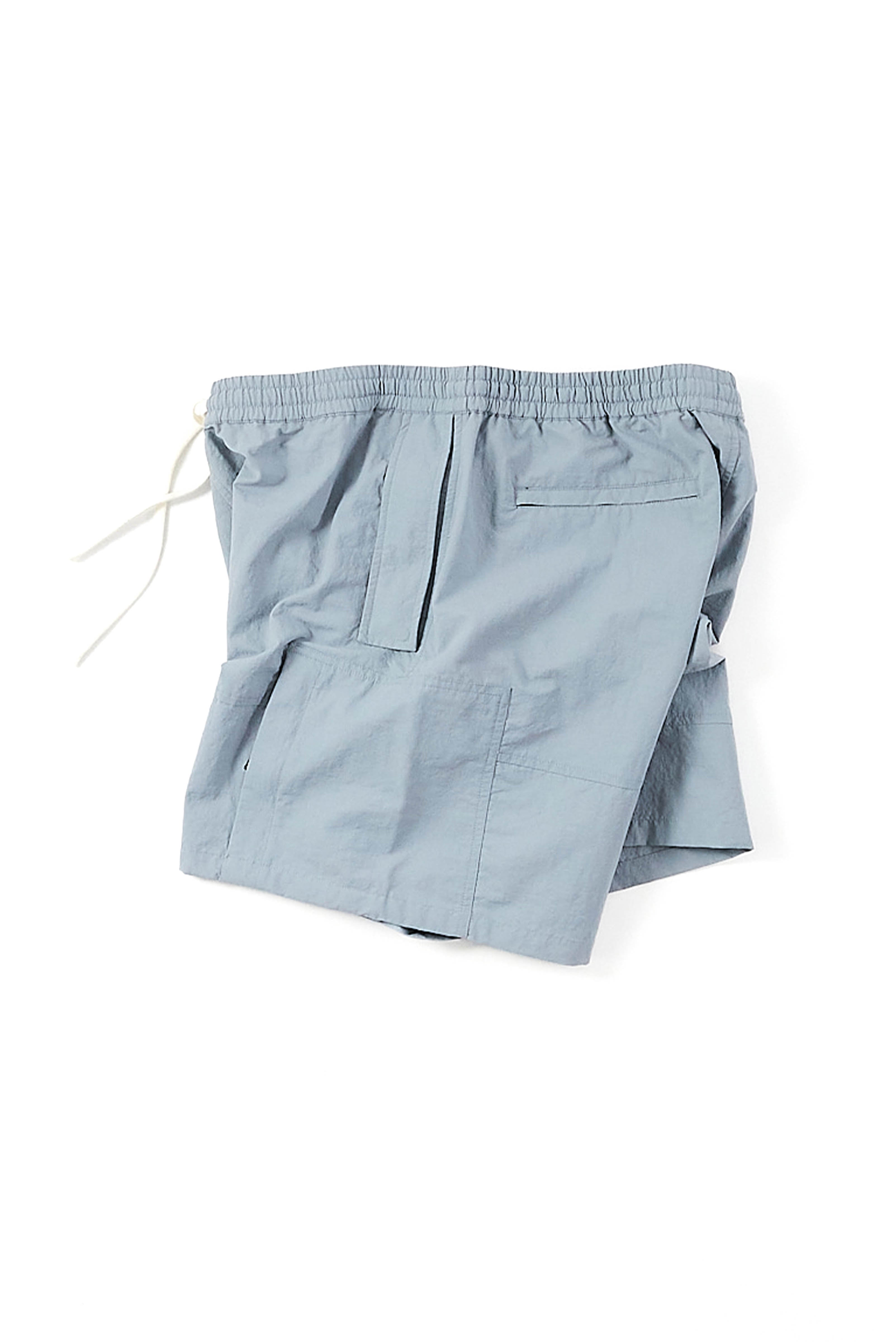 BATTERY TECH SHORTS - DUSTY BLUE TONAL PATCHWORK NYLON TASLAN – 18 