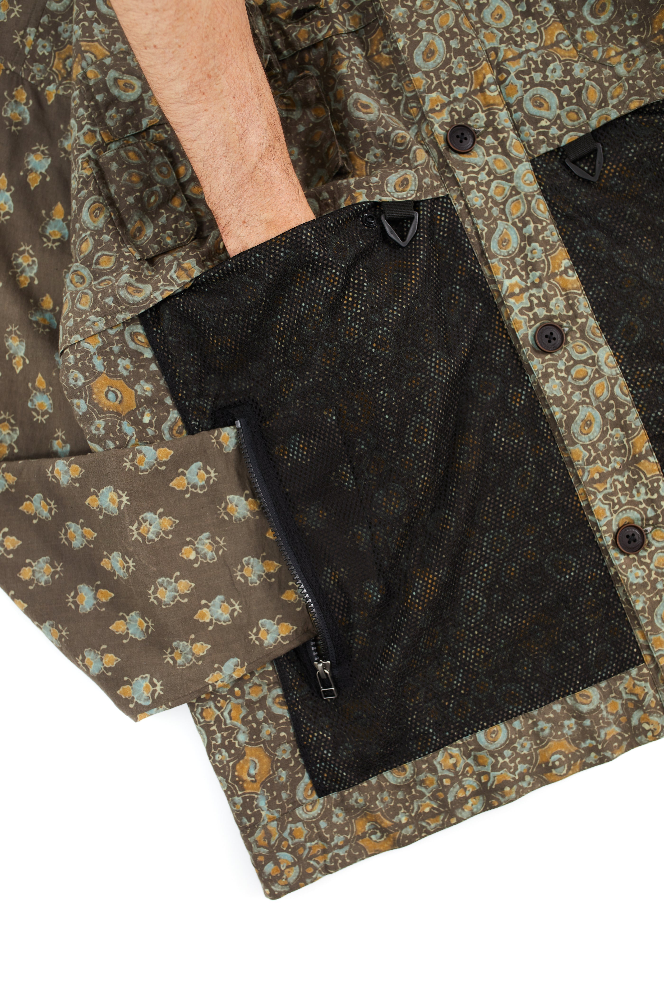 LASKY UTILITY LINER JACKET - SILT / INDIGO / TURMERIC BAGRU BLOCK PRINTED COTTON