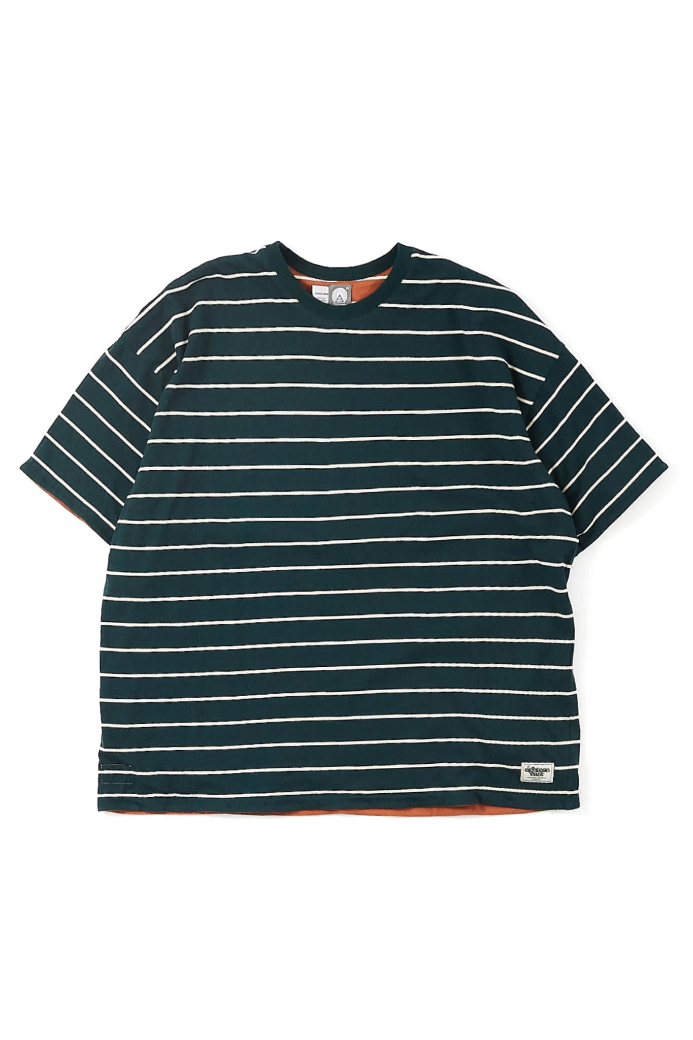 S/S KYO REVERSIBLE TEE  - BOTTLE GREEN / RUSSET / WHITE STRIPED JERSEY