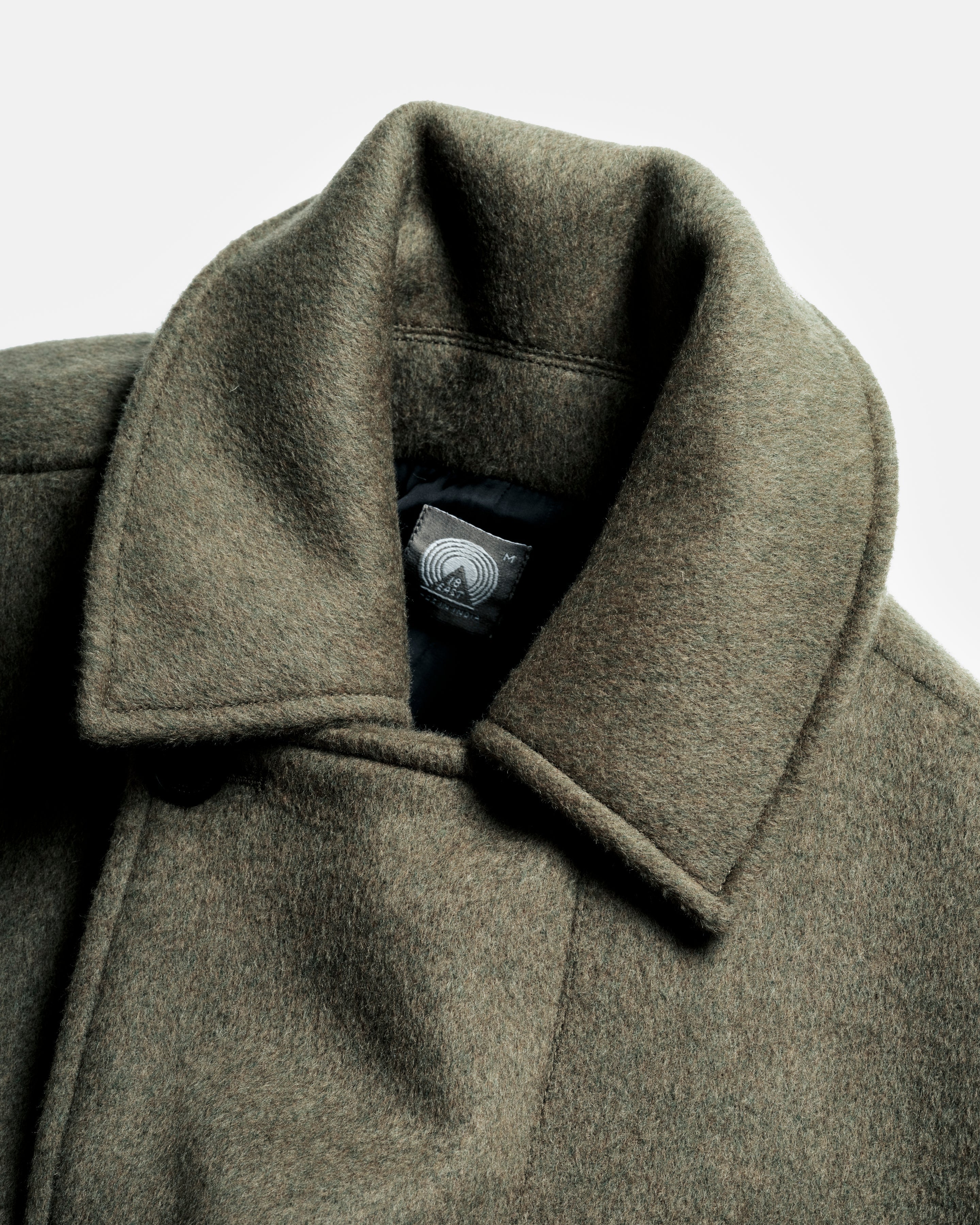 DOUBLE BREASTED BRIDGE COAT - OLIVE MELANGE WOOL MELTON