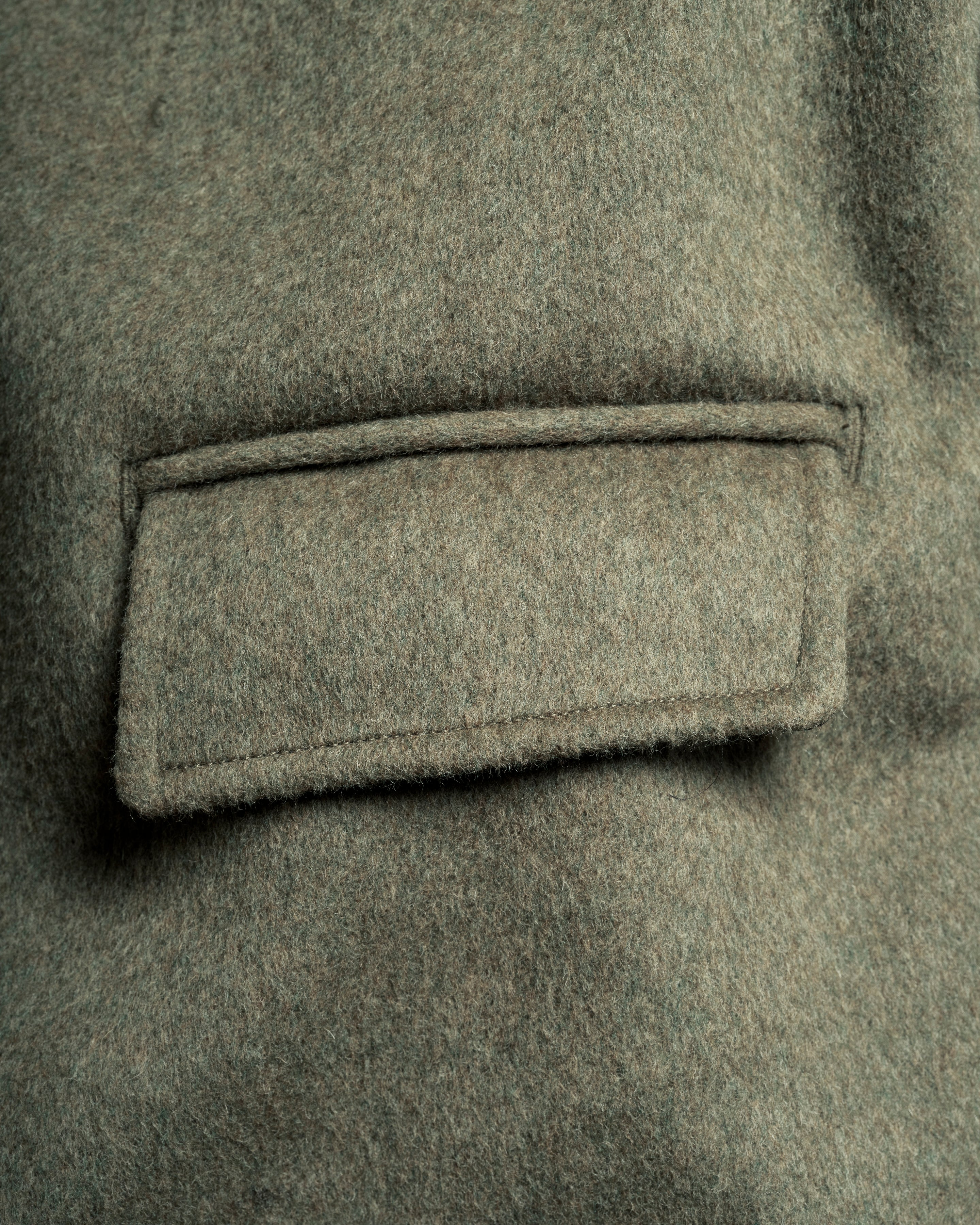 DOUBLE BREASTED BRIDGE COAT - OLIVE MELANGE WOOL MELTON