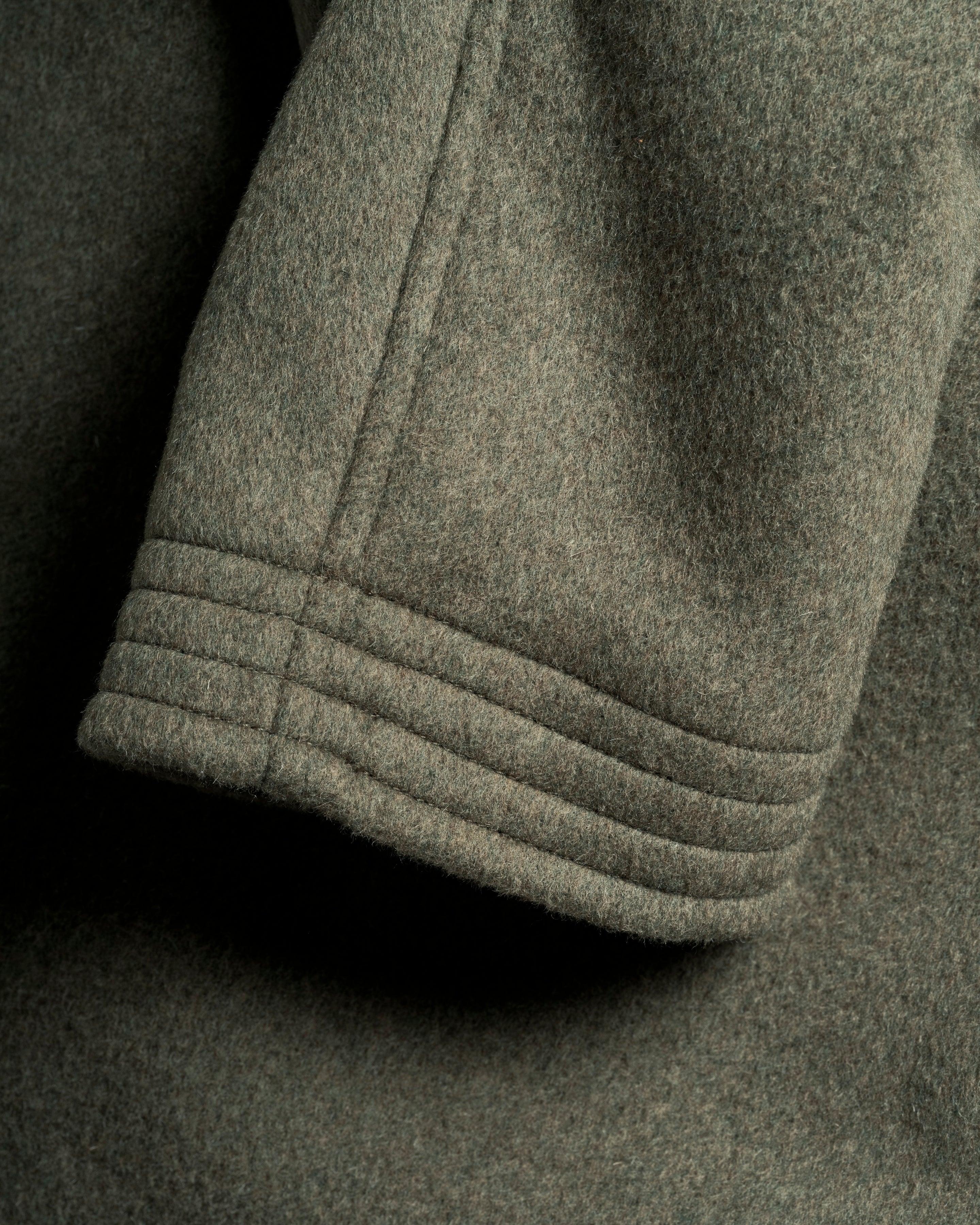 DOUBLE BREASTED BRIDGE COAT - OLIVE MELANGE WOOL MELTON