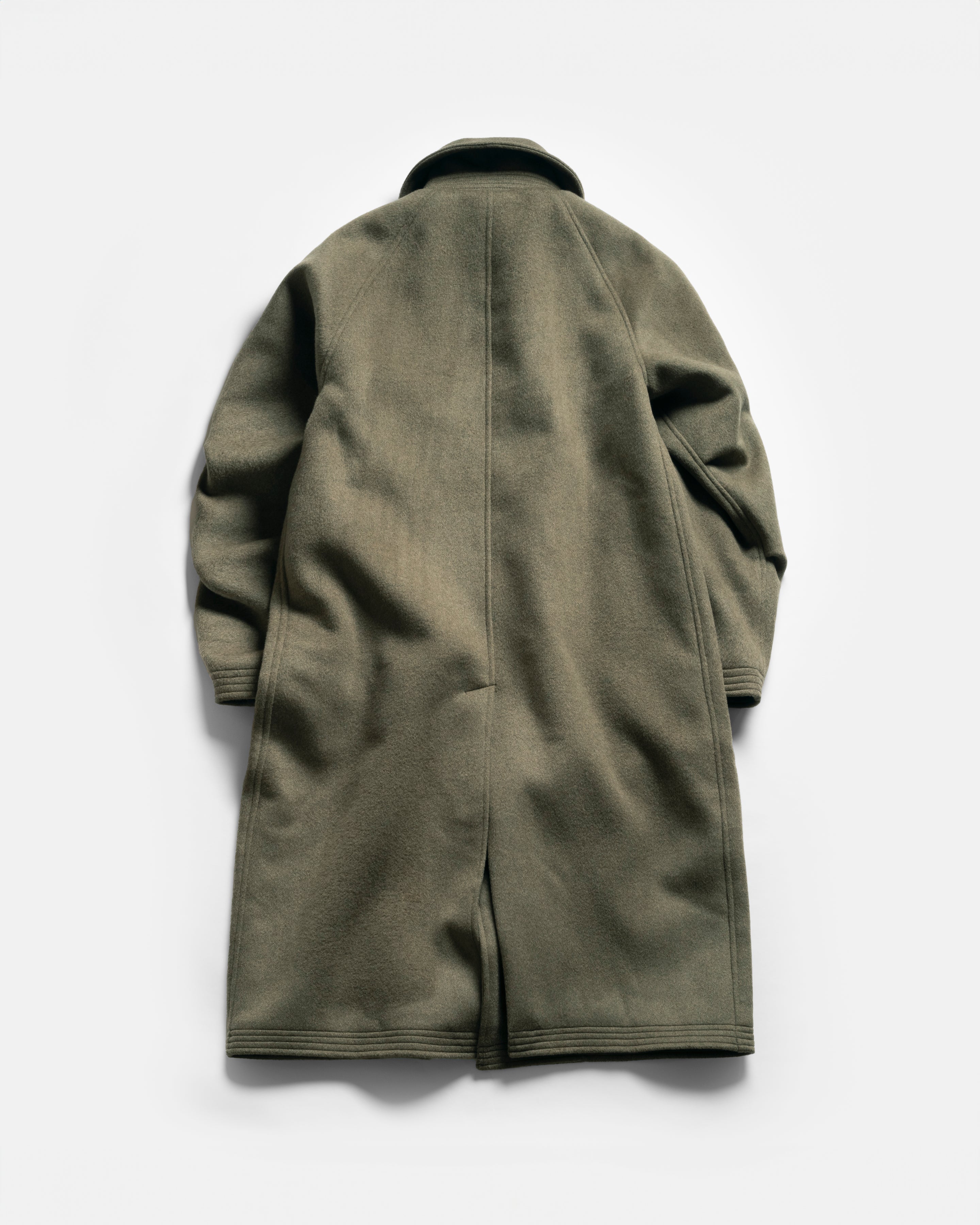 DOUBLE BREASTED BRIDGE COAT - OLIVE MELANGE WOOL MELTON – 18 East
