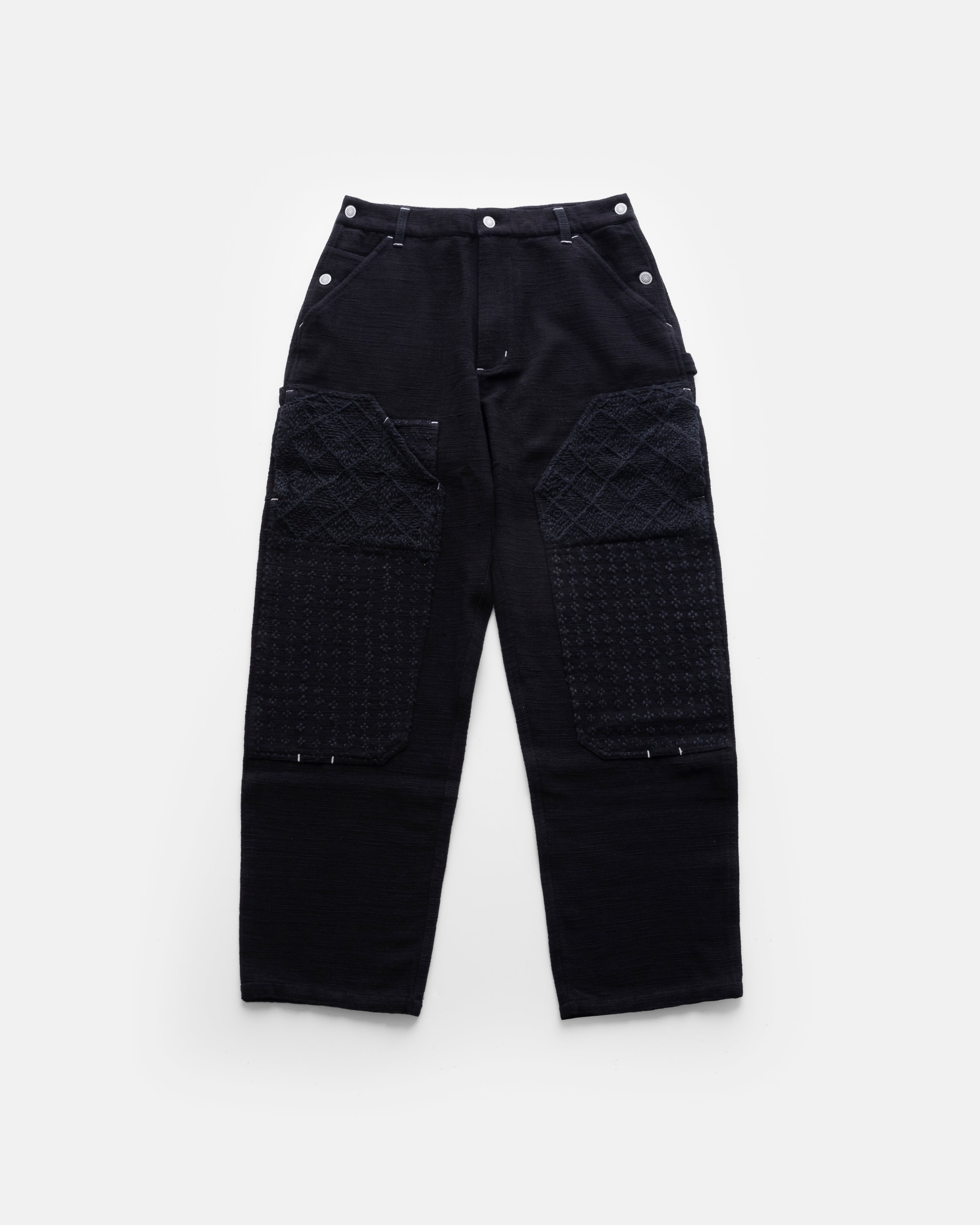 ELI HAND-EMBROIDERED DOUBLE KNEE WORK PANT - BLACK SUMMERWEIGHT KHADI DUCK CANVAS