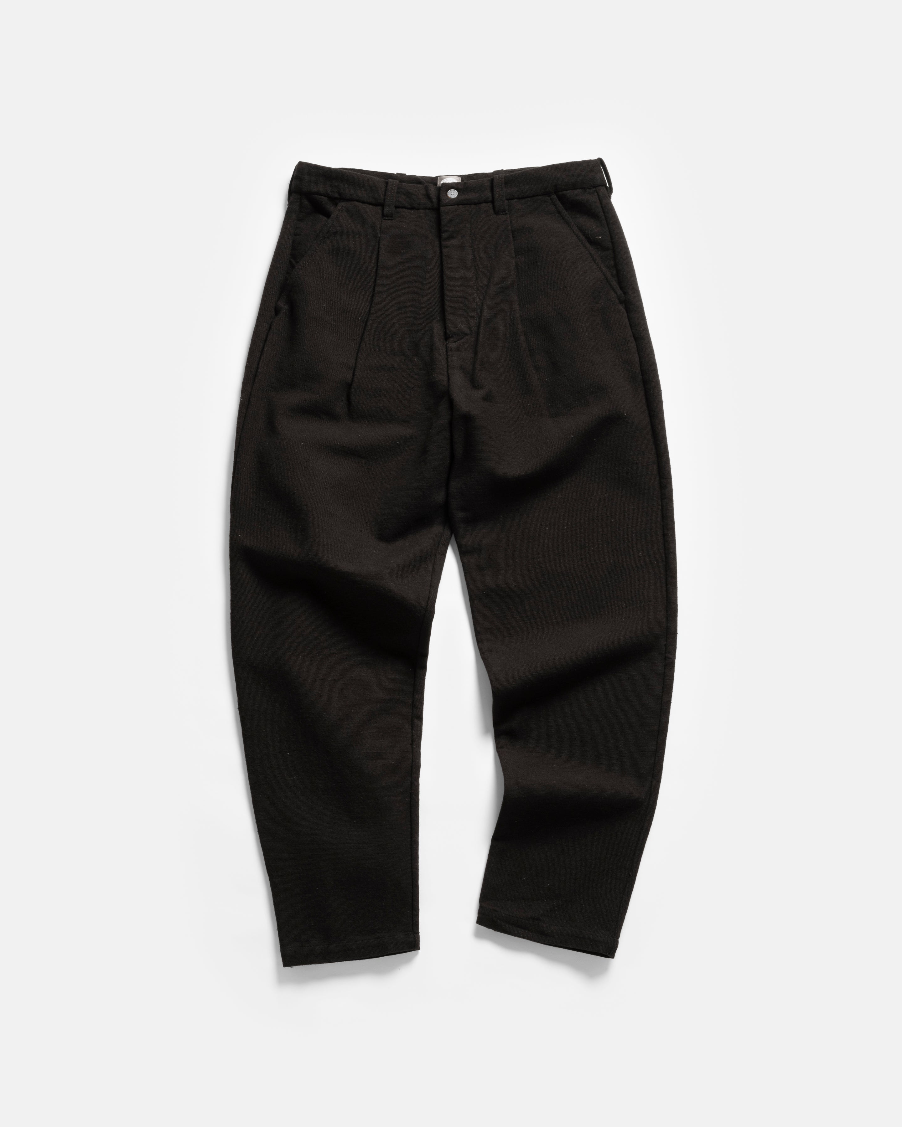 JIAN SINGLE PLEAT PANT - BLACK HANDSPUN COTTON CANVAS