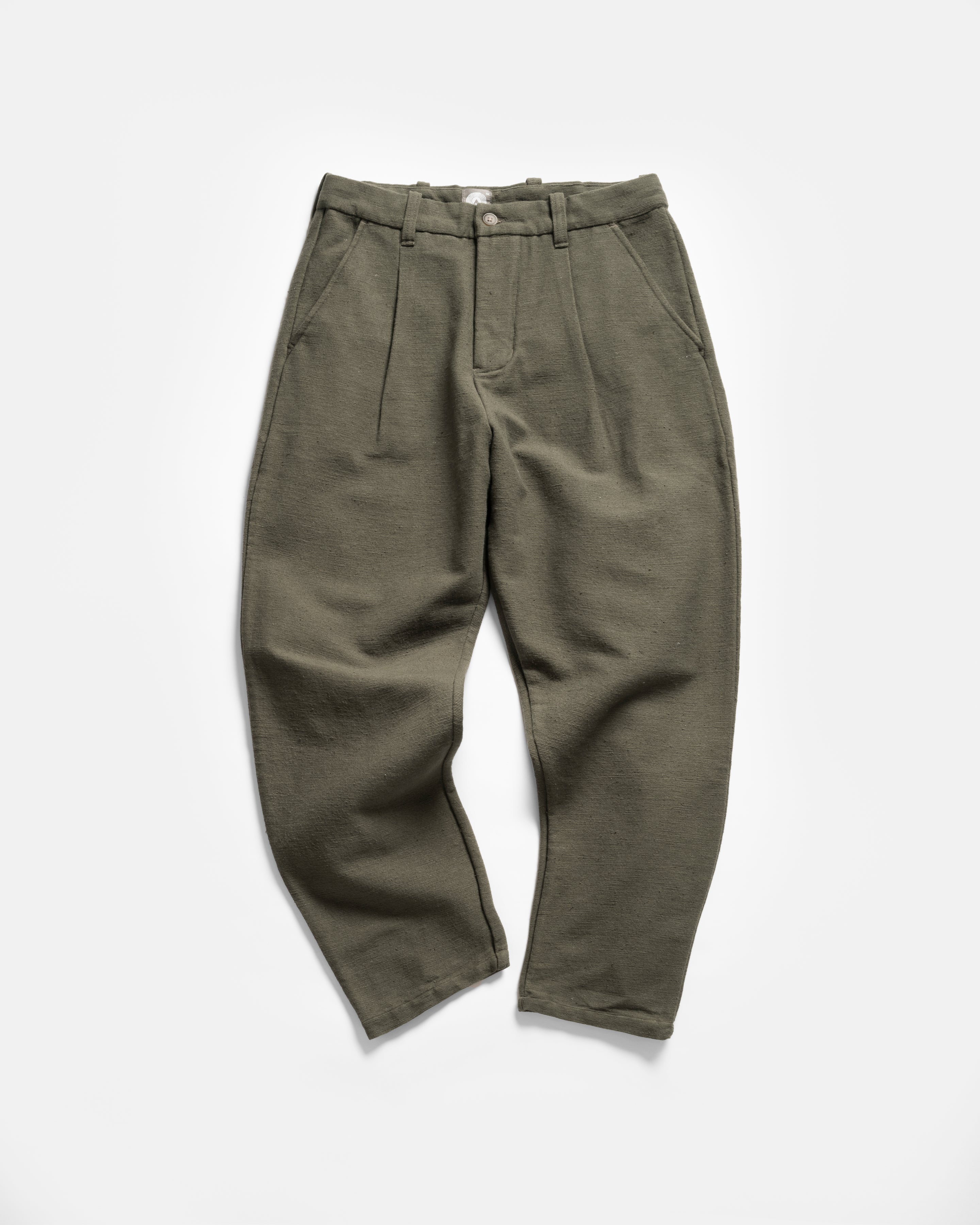 JIAN SINGLE PLEAT PANT - RIFLE GREEN HANDSPUN COTTON CANVAS