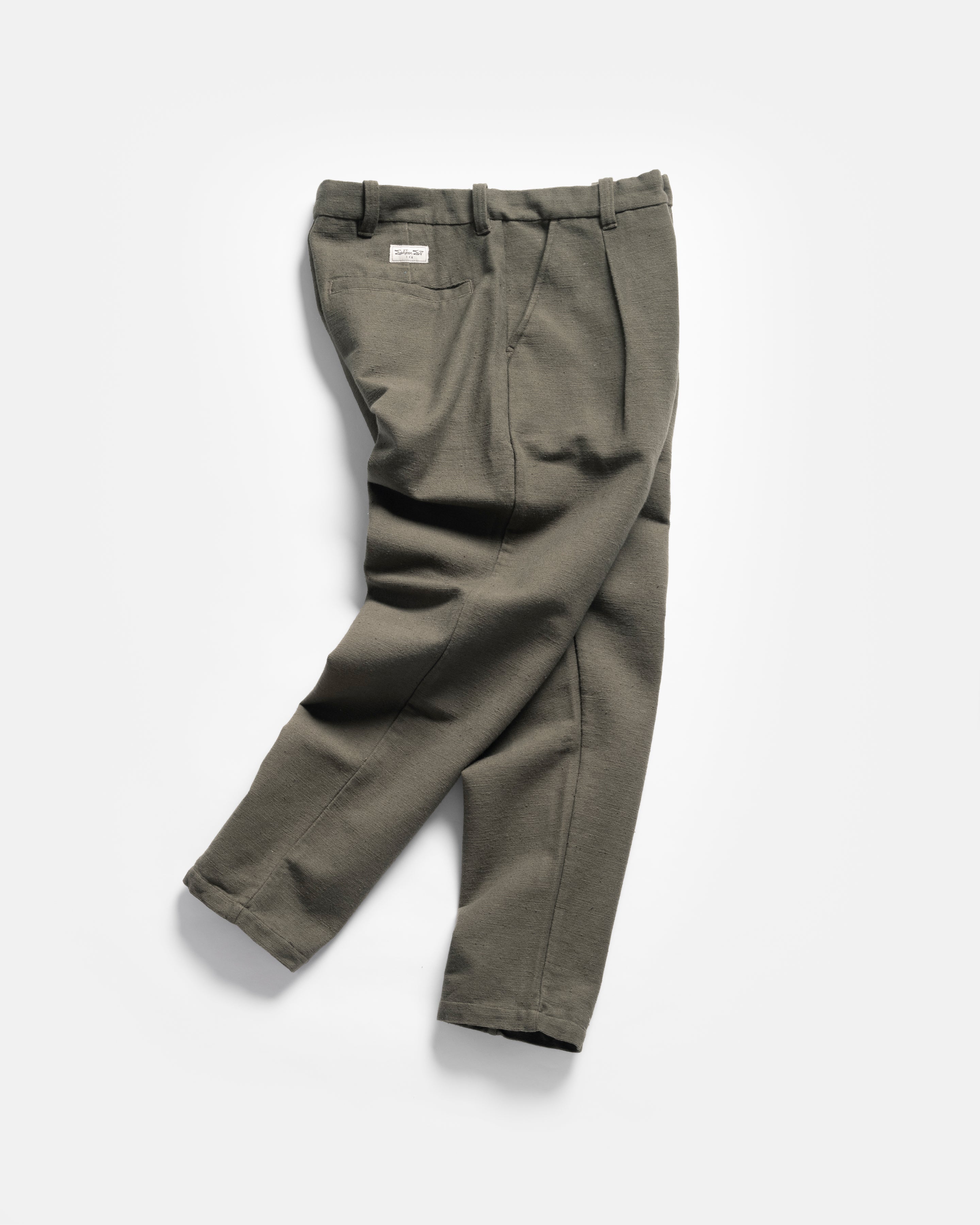 JIAN SINGLE PLEAT PANT - RIFLE GREEN HANDSPUN COTTON CANVAS