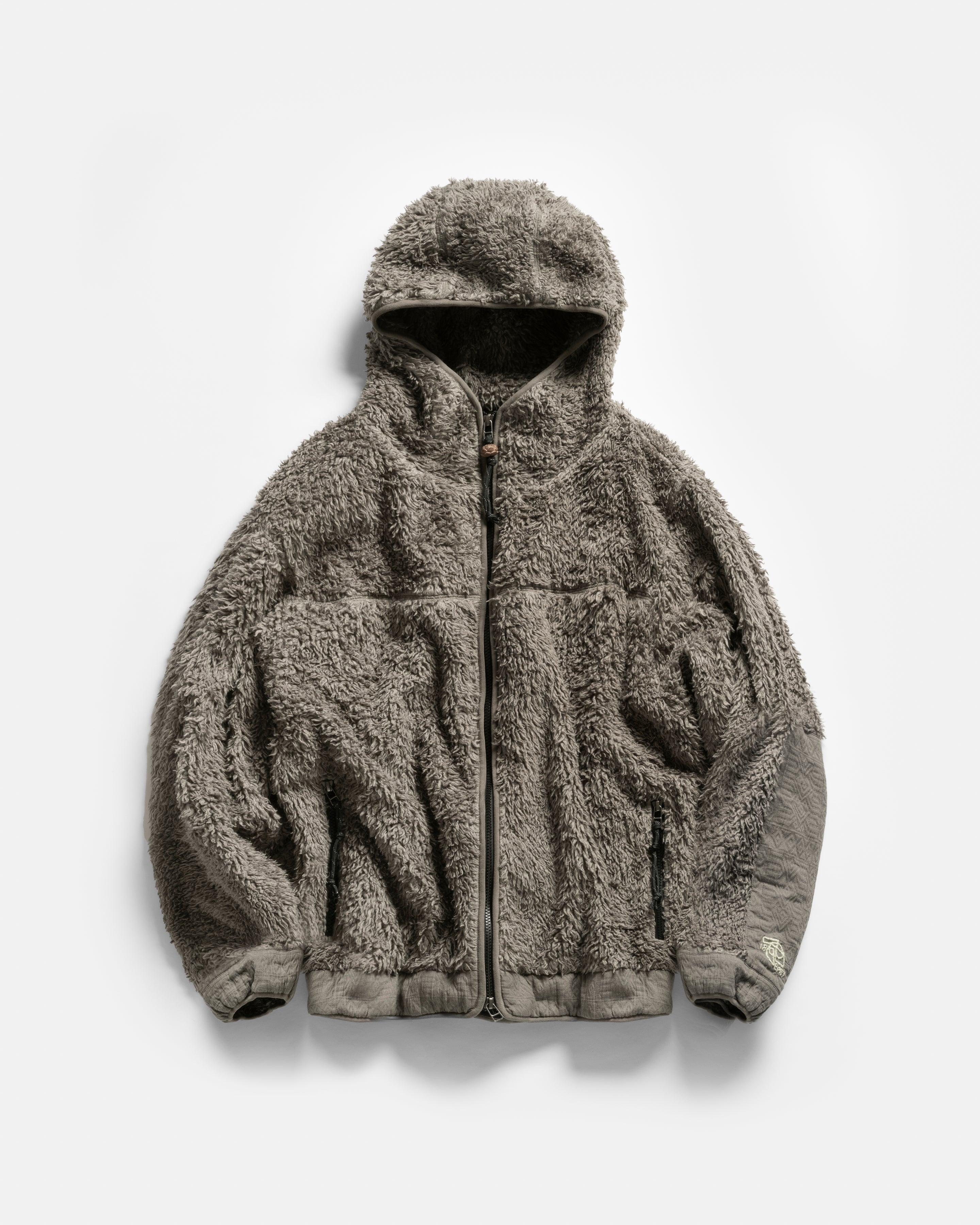 TEMPO HOODED FLEECE - FADED FOLIAGE ORGANIC COTTON SHERPA AND DOUBLE WEAVE JACQUARD COTTON