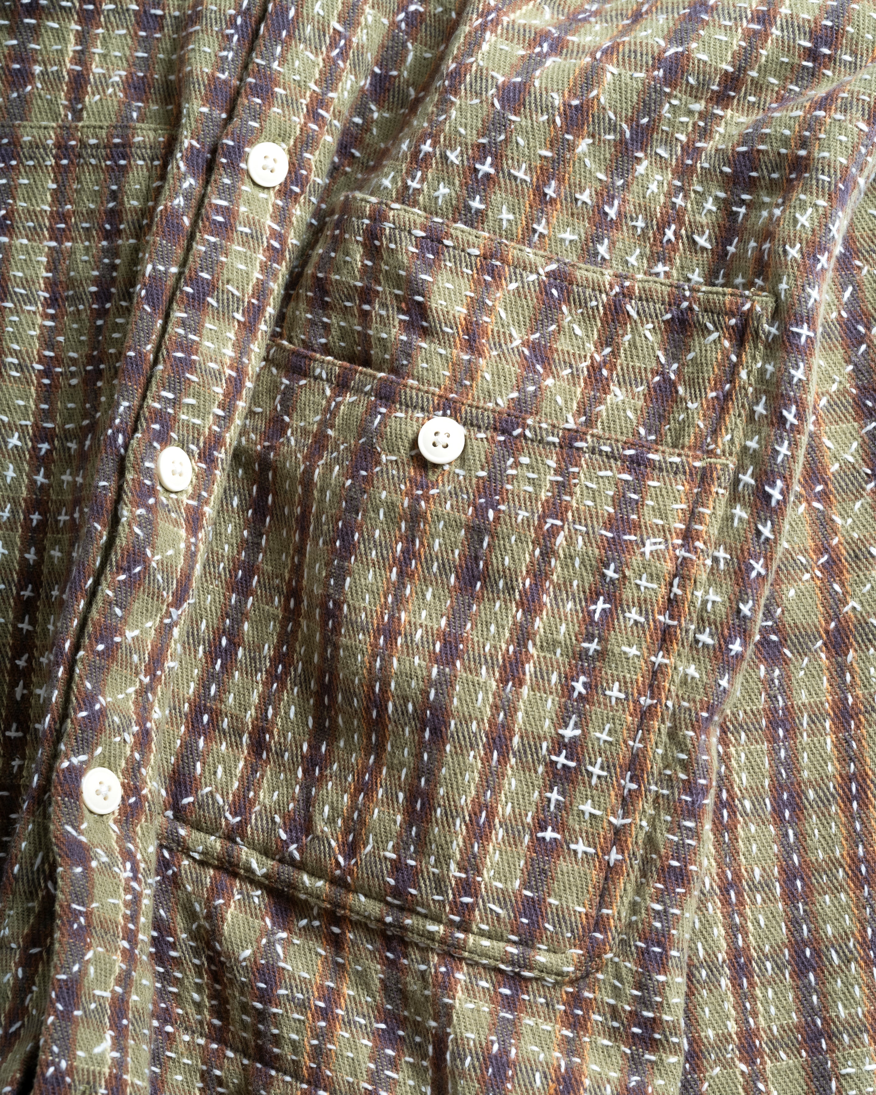 PILCHUCK HAND EMBROIDERED OVERSHIRT - SPLIT PEA / EGGPLANT / WHEAT / AUBURN COTTON FLANNEL WITH UNDYED KANTHA STITCHING