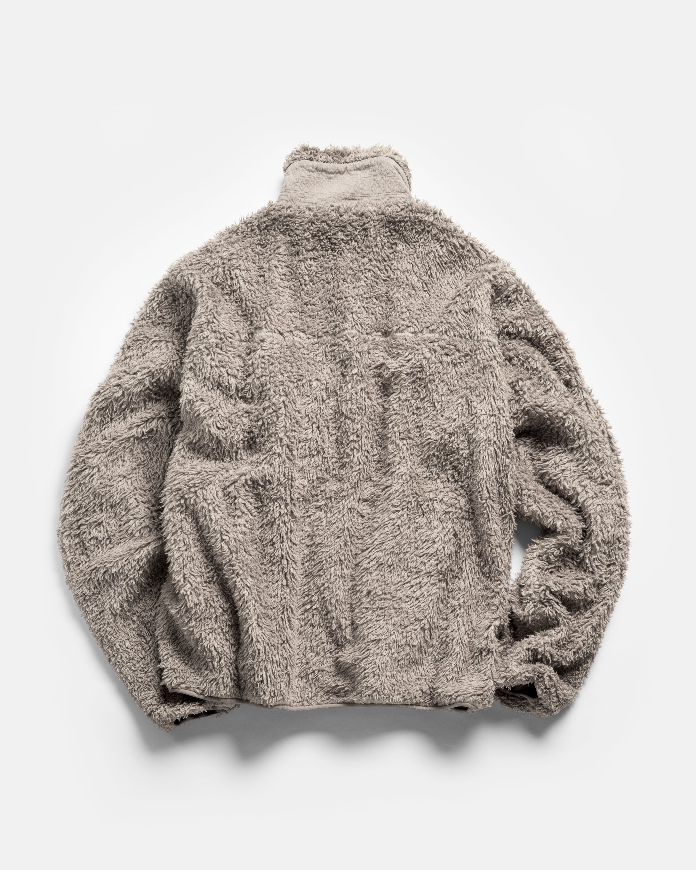 LOOP RD SNAP FRONT JACKET - FADED ALMOND DEEP PILE ORGANIC COTTON FLEECE / DOUBLE WEAVE JACQUARD COTTON